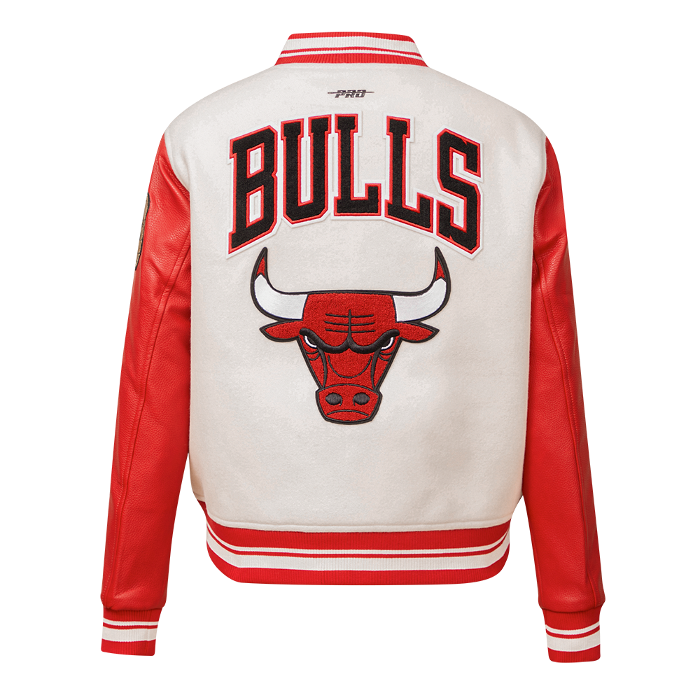 Pro Standard Women's Chicago Bulls Retro Classic Varsity Jacket - Eggshell/Red - EGGSHELL/RED Thumbnail View 2