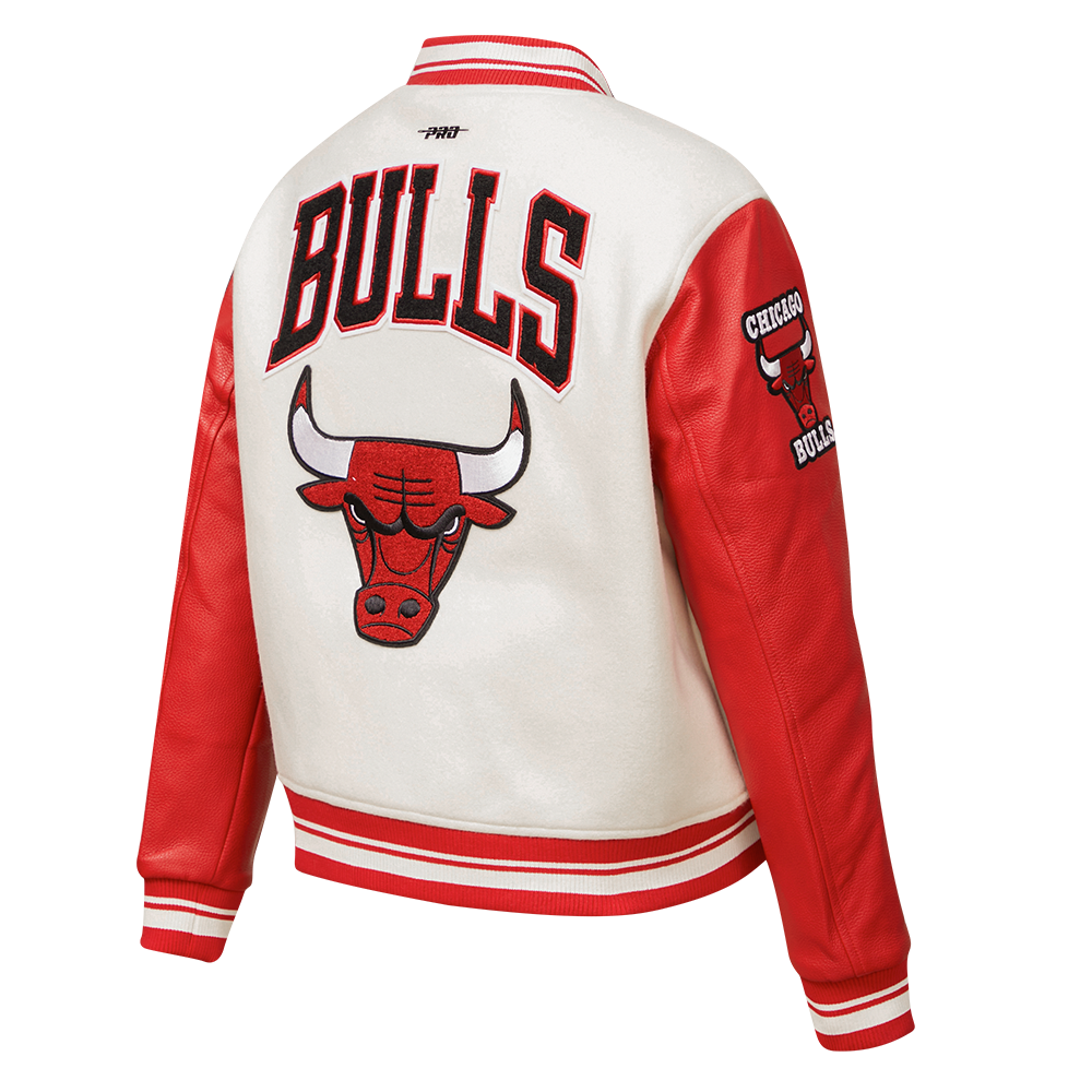 Pro Standard Women's Chicago Bulls Retro Classic Varsity Jacket - Eggshell/Red - EGGSHELL/RED Thumbnail View 4