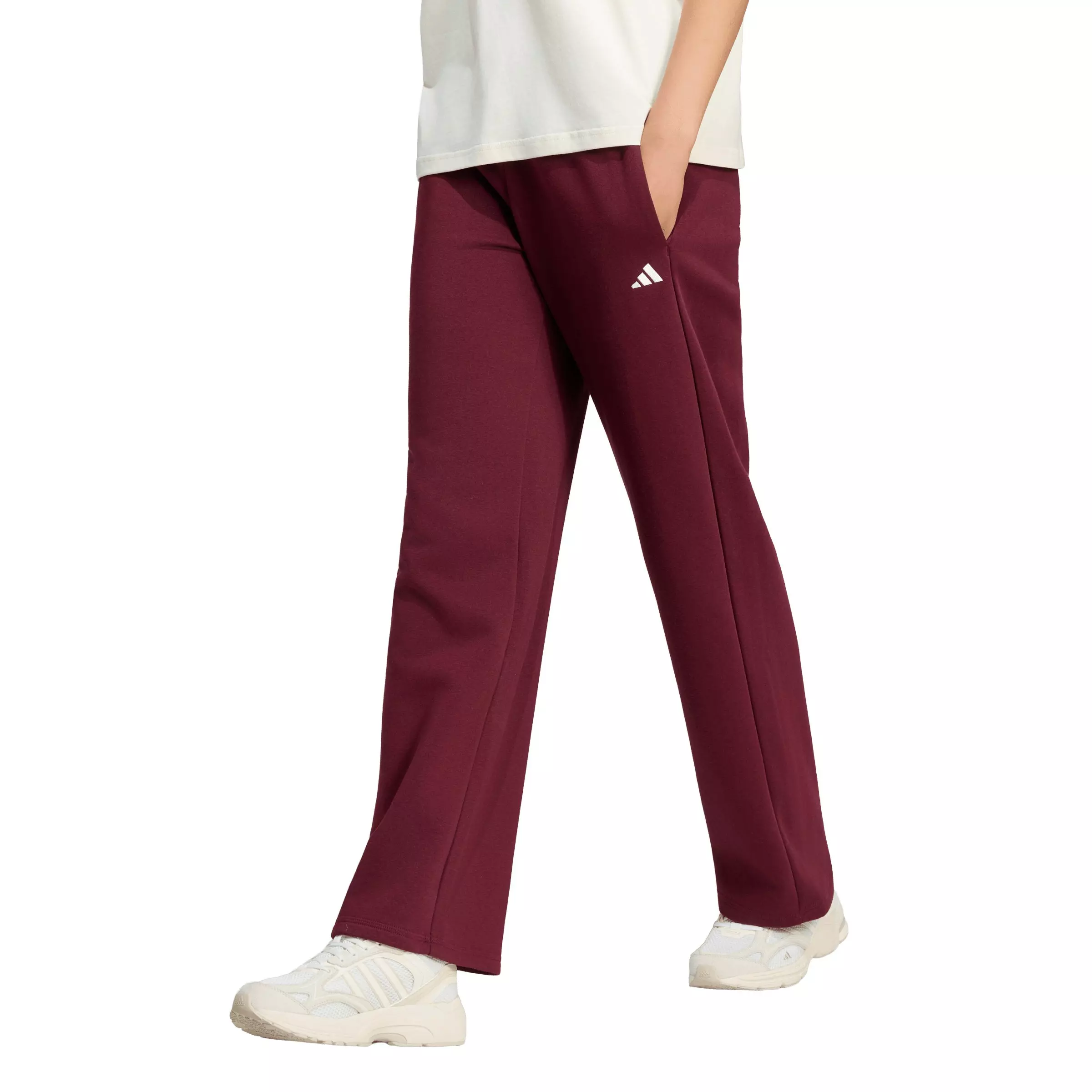 adidas Women's Essentials Small Logo Feel Cozy Open-Hem Pants - Maroon - MAROON