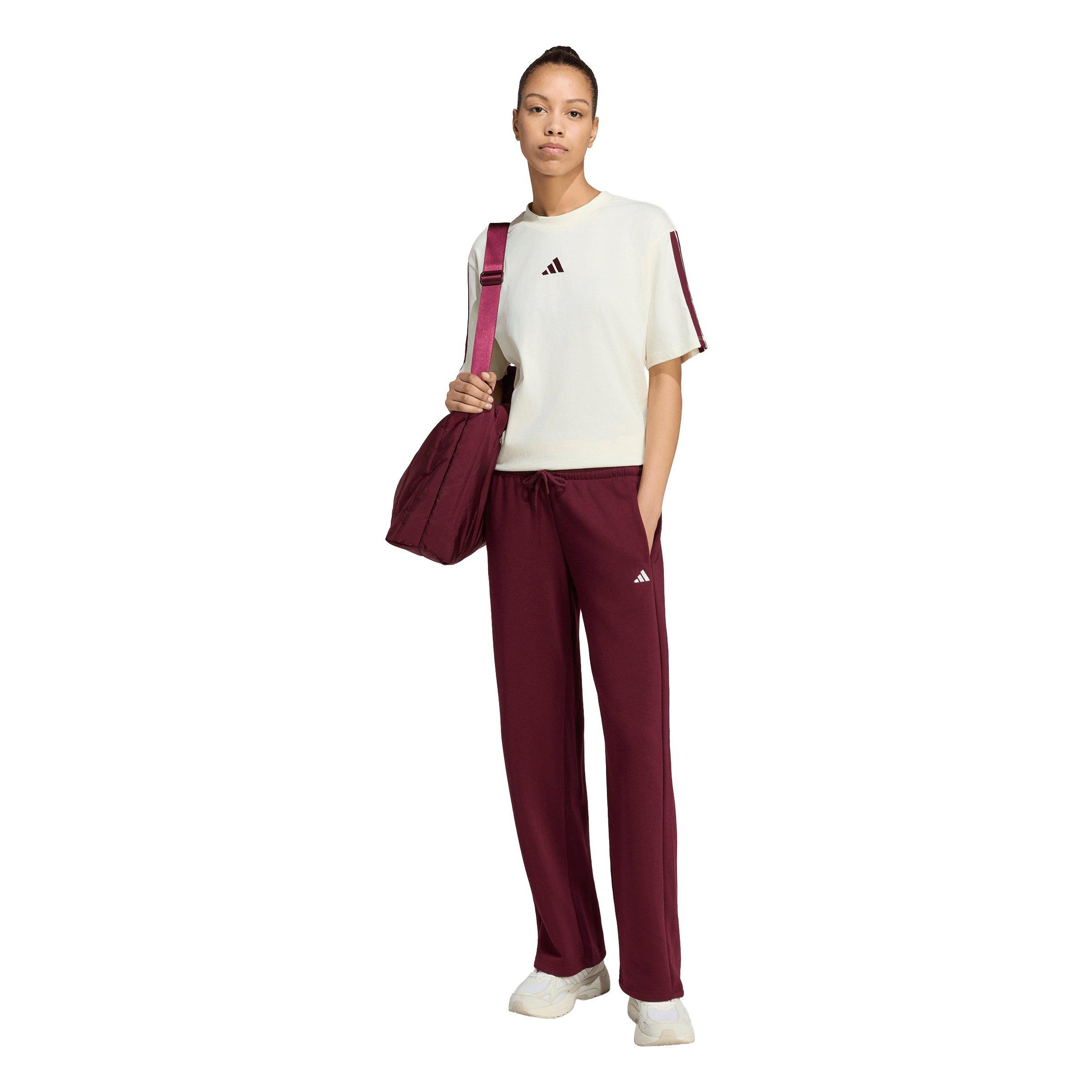 adidas Women's Essentials Small Logo Feel Cozy Open-Hem Pants - Maroon - MAROON