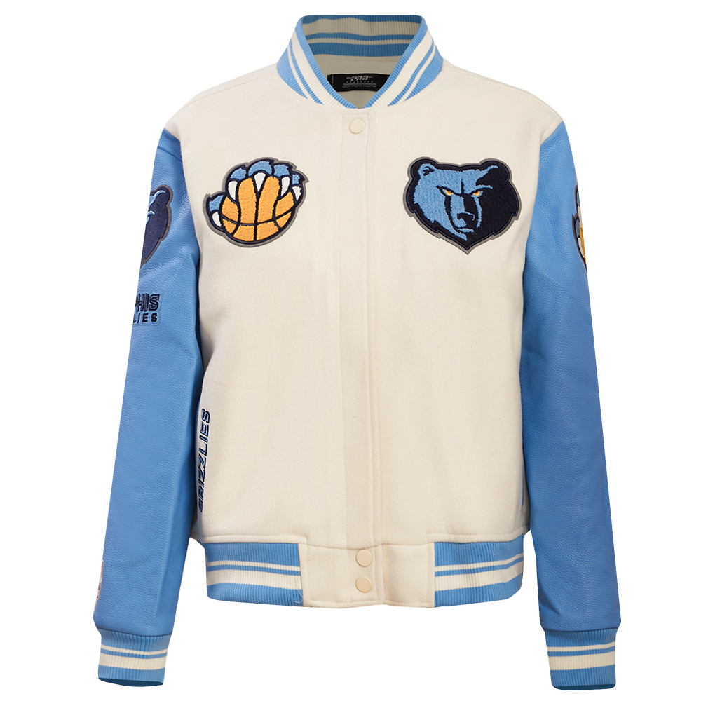Pro Standard Women's Memphis Grizzlies Retro Classic Varsity Jacket - Eggshell/Blue - EGGSHELL/BLUE Thumbnail View 1
