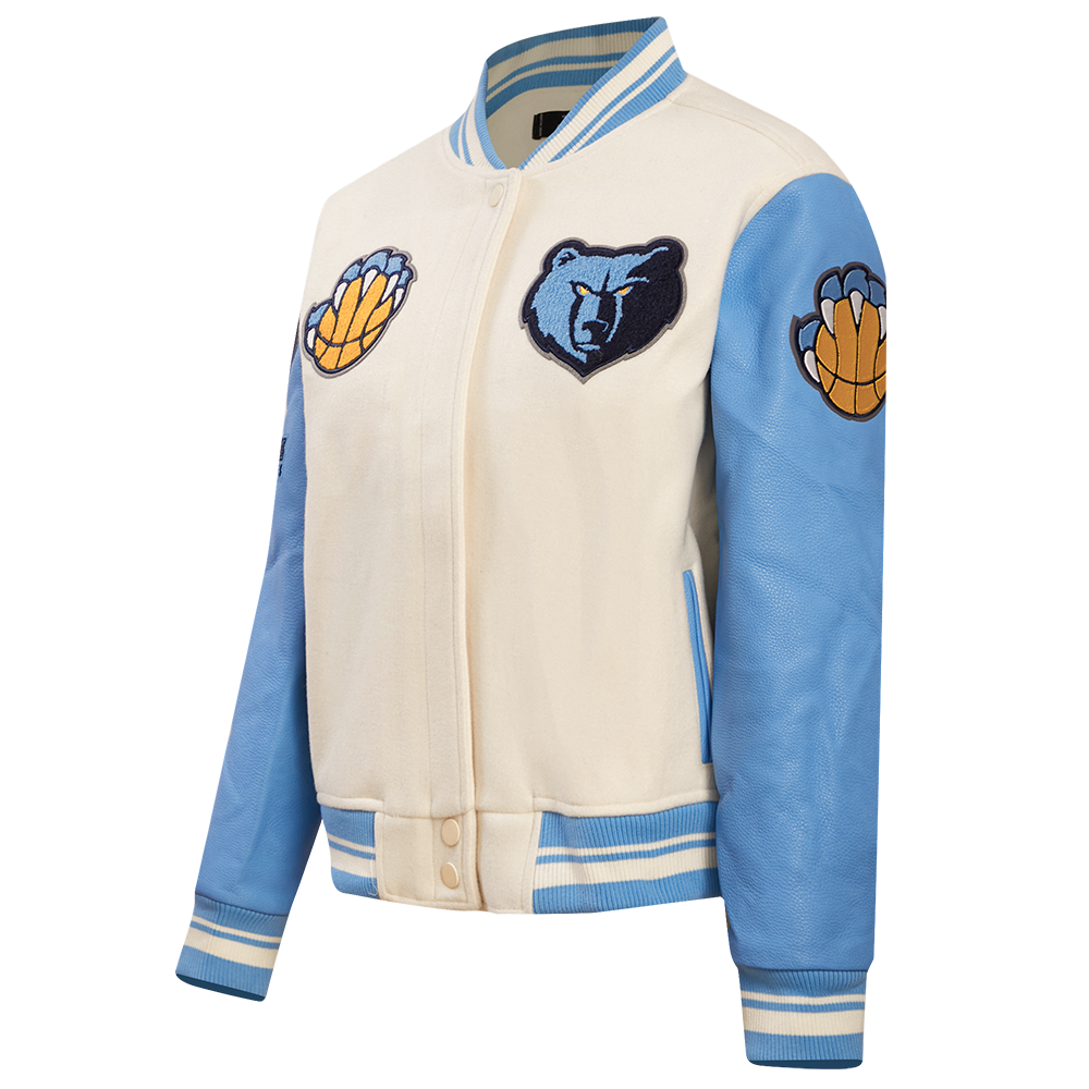 Pro Standard Women's Memphis Grizzlies Retro Classic Varsity Jacket - Eggshell/Blue - EGGSHELL/BLUE Thumbnail View 3
