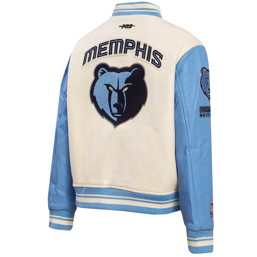Pro Standard Women's Memphis Grizzlies Retro Classic Varsity Jacket - Eggshell/Blue - EGGSHELL/BLUE
