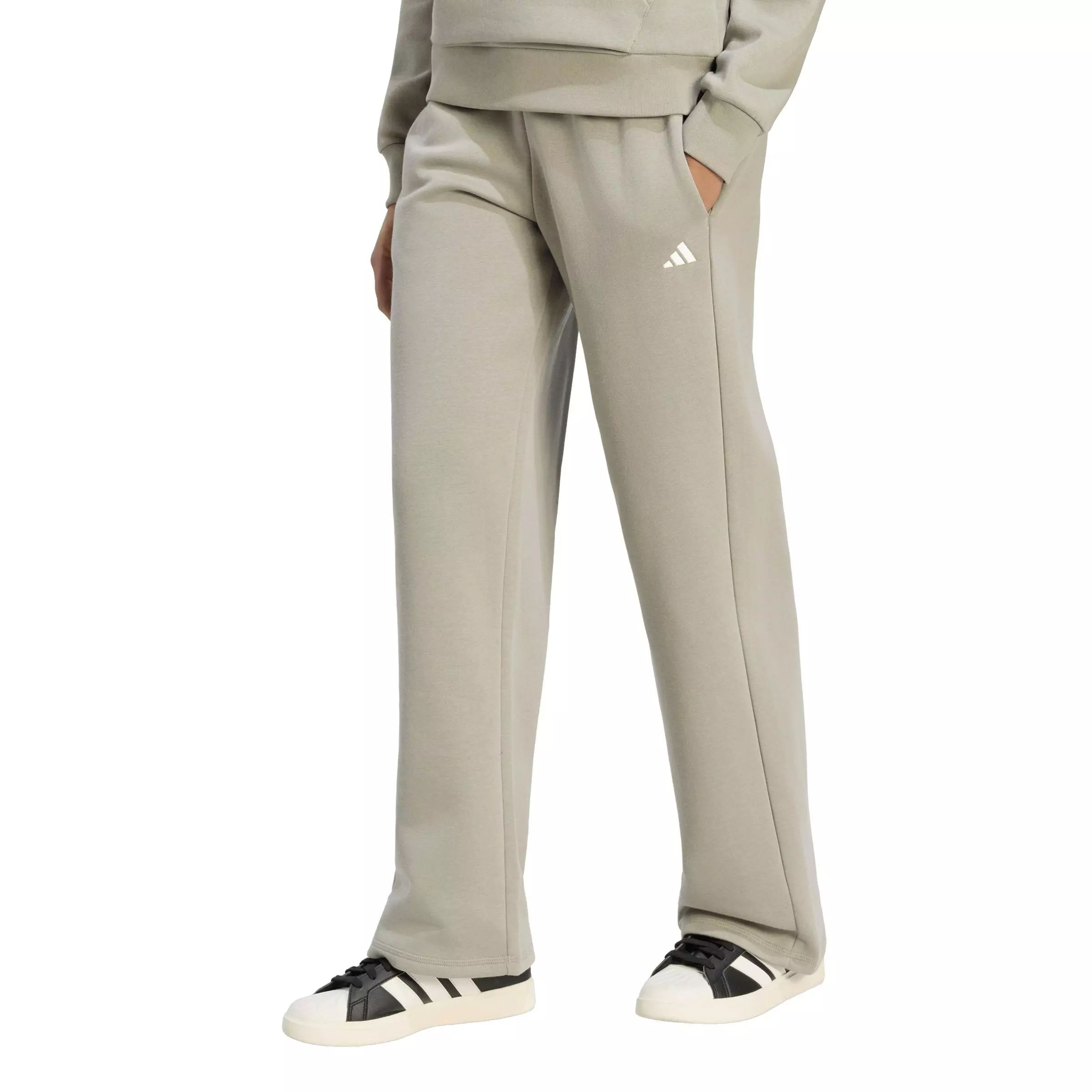 adidas Women's Essentials Small Logo Feel Cozy Open-Hem Pants - Silver Pebble - SILVER PEBBLE