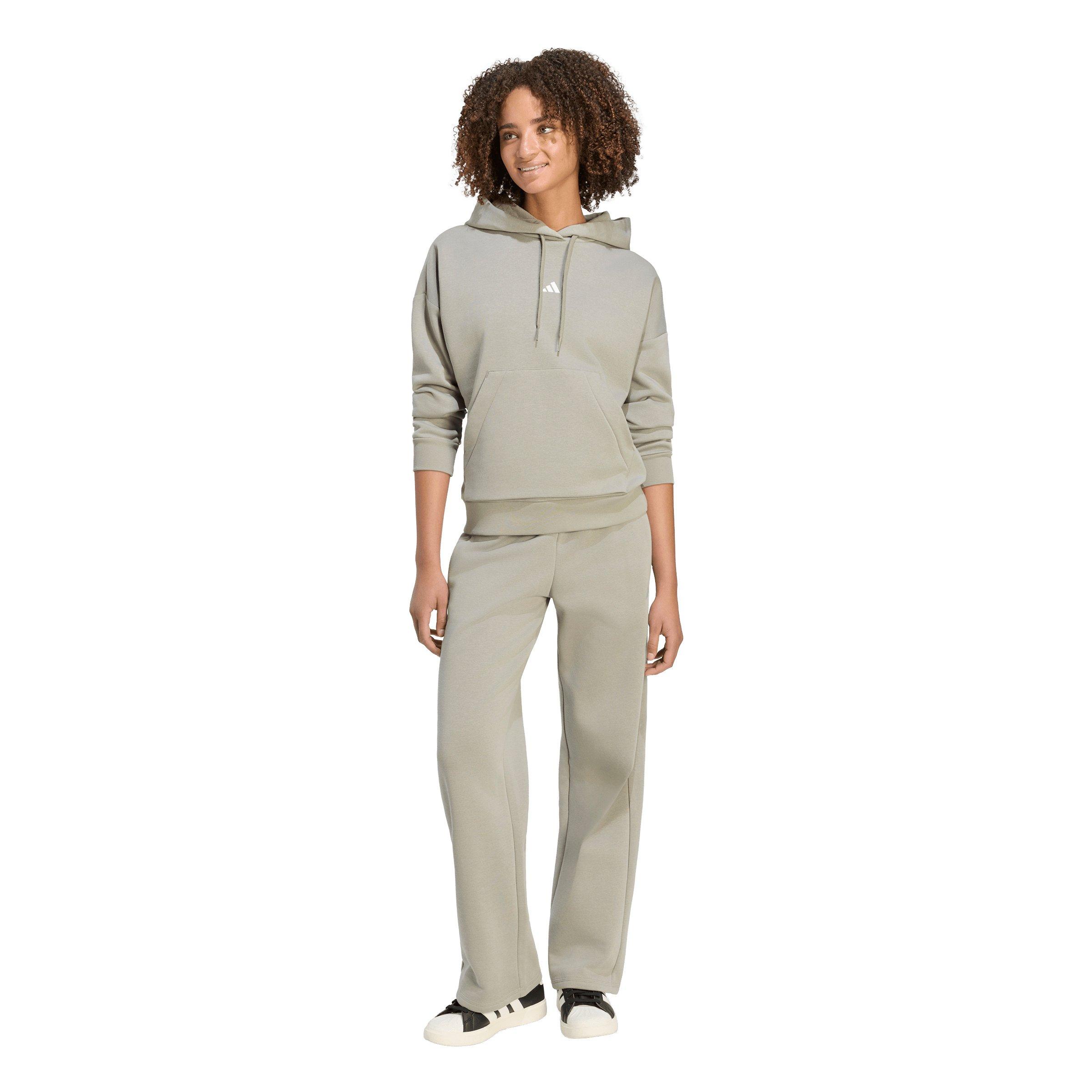 adidas Women's Essentials Small Logo Feel Cozy Open-Hem Pants - Silver Pebble - SILVER PEBBLE