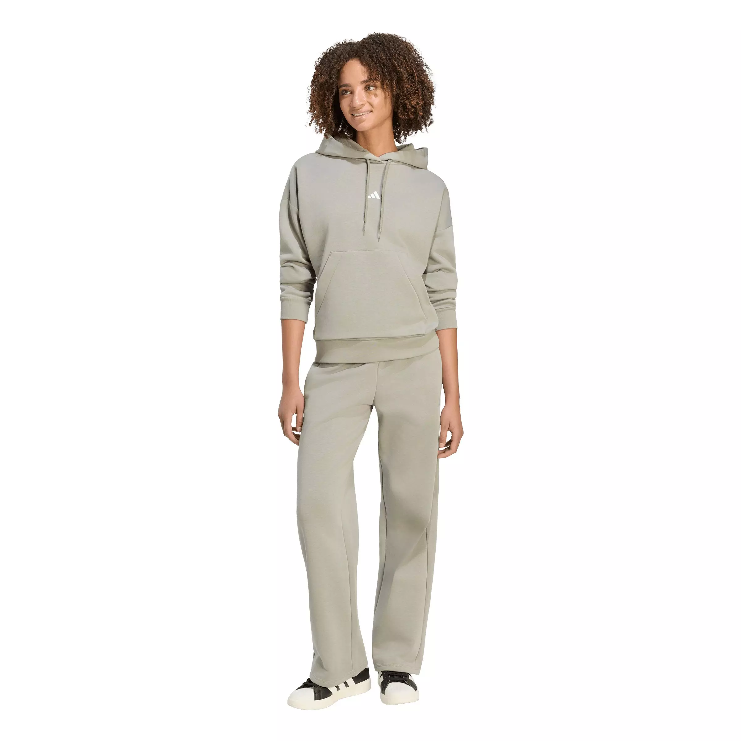 adidas Women's Essentials Small Logo Feel Cozy Open-Hem Pants - Silver Pebble - SILVER PEBBLE