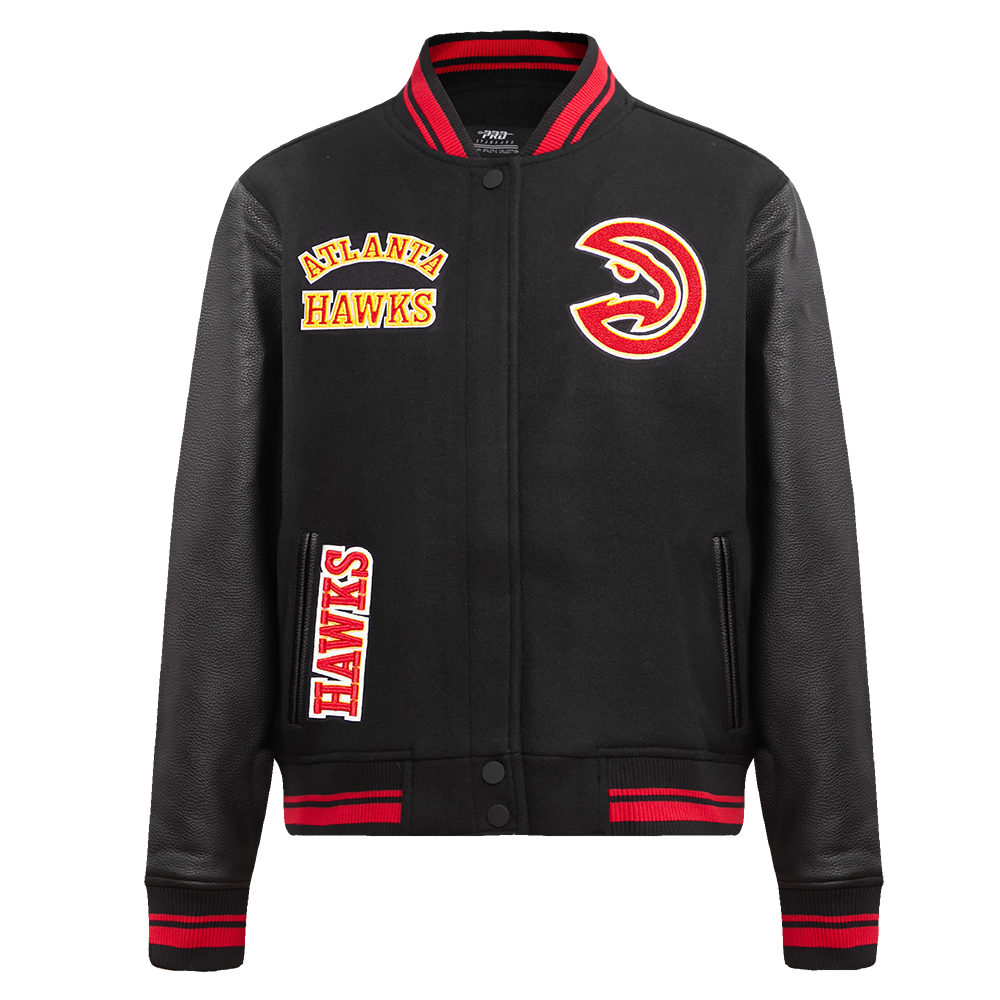 Pro Standard Women's Atlanta Hawks Retro Classic Varsity Jacket - Black/Red - BLACK/RED Thumbnail View 1