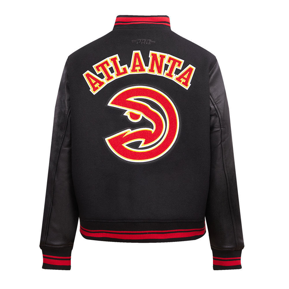 Pro Standard Women's Atlanta Hawks Retro Classic Varsity Jacket - Black/Red - BLACK/RED Thumbnail View 2