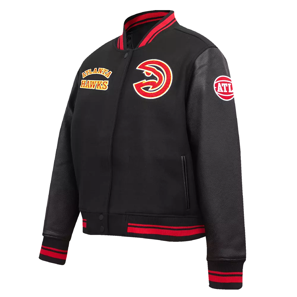 Pro Standard Women's Atlanta Hawks Retro Classic Varsity Jacket - Black/Red - BLACK/RED