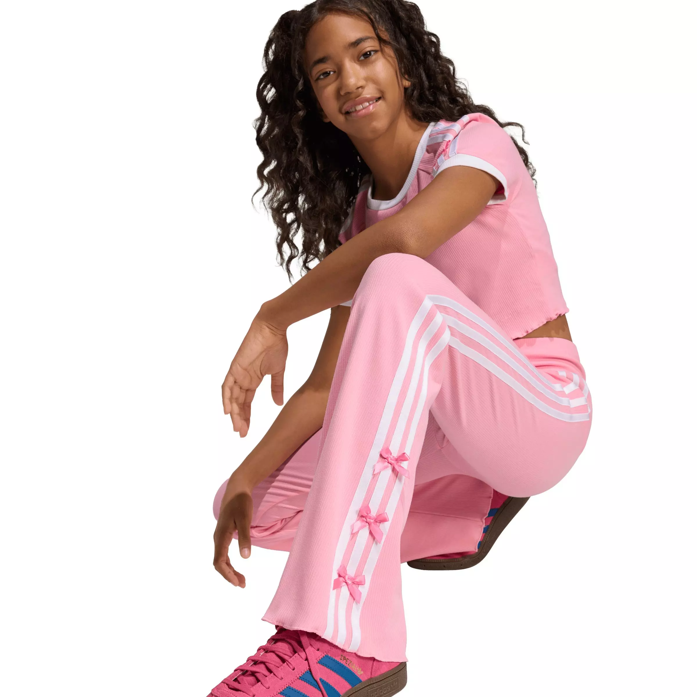 adidas Originals Big Girls' Disney High Waist Flared Leggings - Light Pink - LIGHT PINK