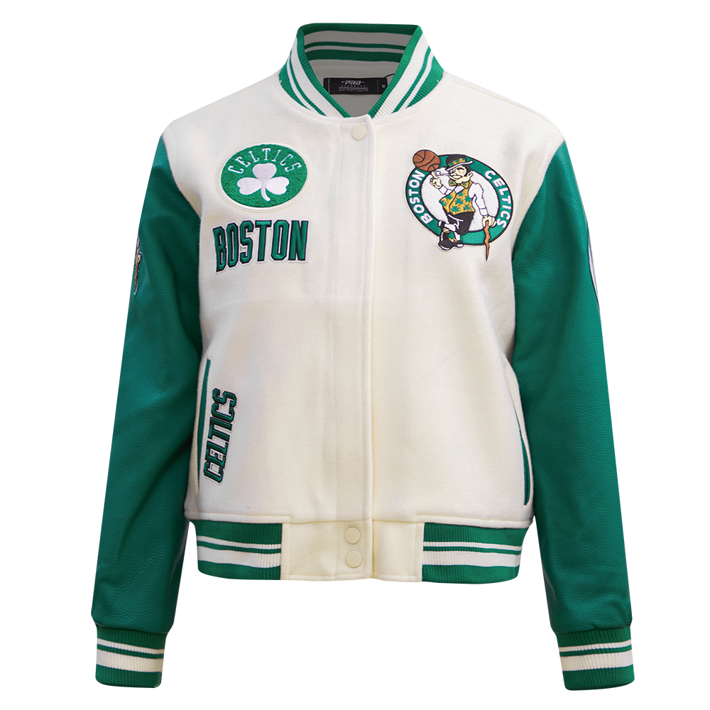 Pro Standard Women's Boston Celtics Retro Classic Varsity Jacket - Eggshell/Green - EGGSHELL/GREEN Thumbnail View 1