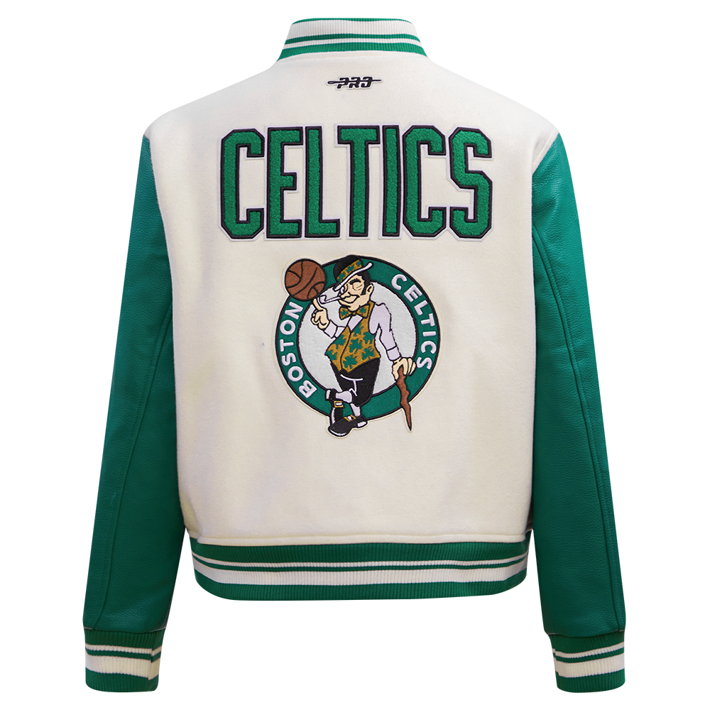 Pro Standard Women's Boston Celtics Retro Classic Varsity Jacket - Eggshell/Green - EGGSHELL/GREEN Thumbnail View 2