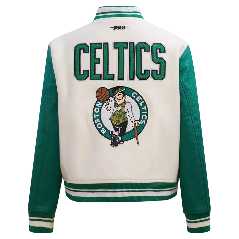 Pro Standard Women's Boston Celtics Retro Classic Varsity Jacket - Eggshell/Green - EGGSHELL/GREEN