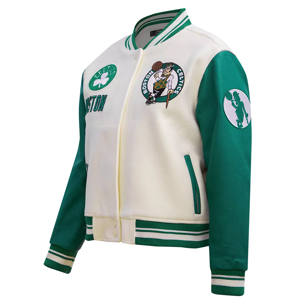 Pro Standard Women's Boston Celtics Retro Classic Varsity Jacket - Eggshell/Green - EGGSHELL/GREEN