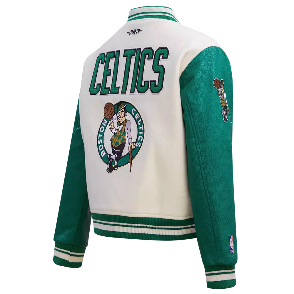 Pro Standard Women's Boston Celtics Retro Classic Varsity Jacket - Eggshell/Green - EGGSHELL/GREEN