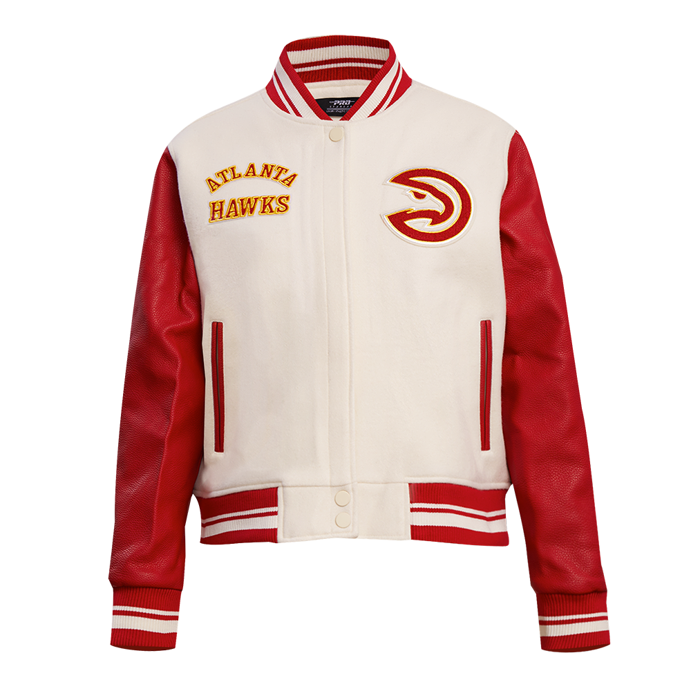 Pro Standard Women's Atlanta Hawks Retro Classic Varsity Jacket - Eggshell/Red - EGGSHELL/RED Thumbnail View 1