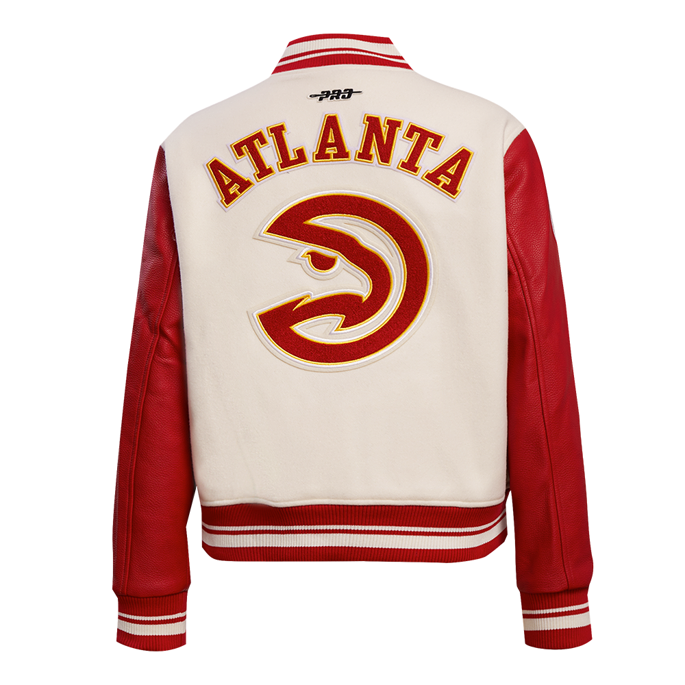 Pro Standard Women's Atlanta Hawks Retro Classic Varsity Jacket - Eggshell/Red - EGGSHELL/RED Thumbnail View 2