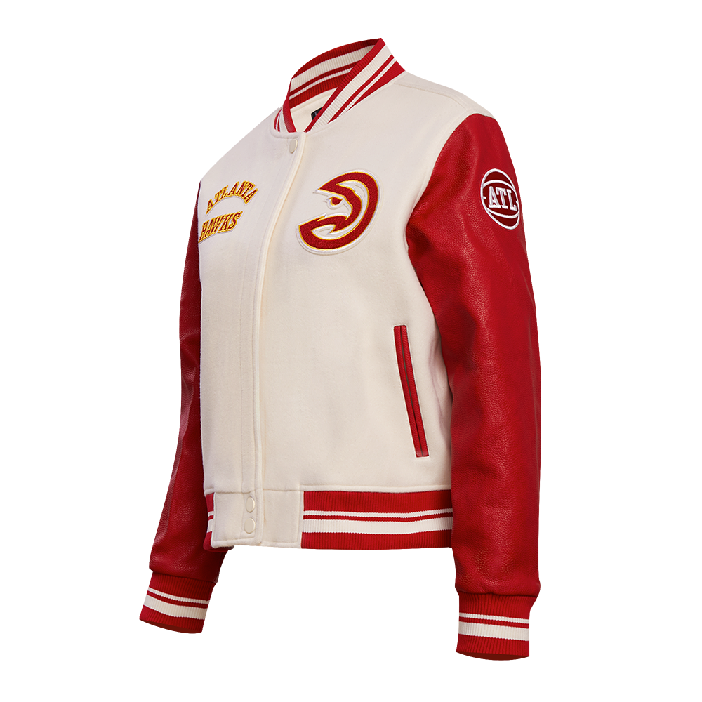 Pro Standard Women's Atlanta Hawks Retro Classic Varsity Jacket - Eggshell/Red - EGGSHELL/RED Thumbnail View 3