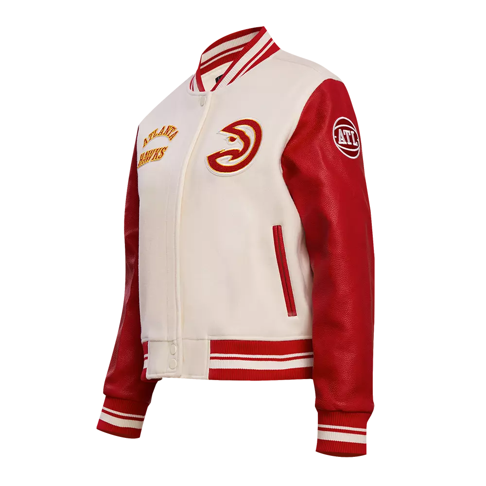 Pro Standard Women's Atlanta Hawks Retro Classic Varsity Jacket - Eggshell/Red - EGGSHELL/RED
