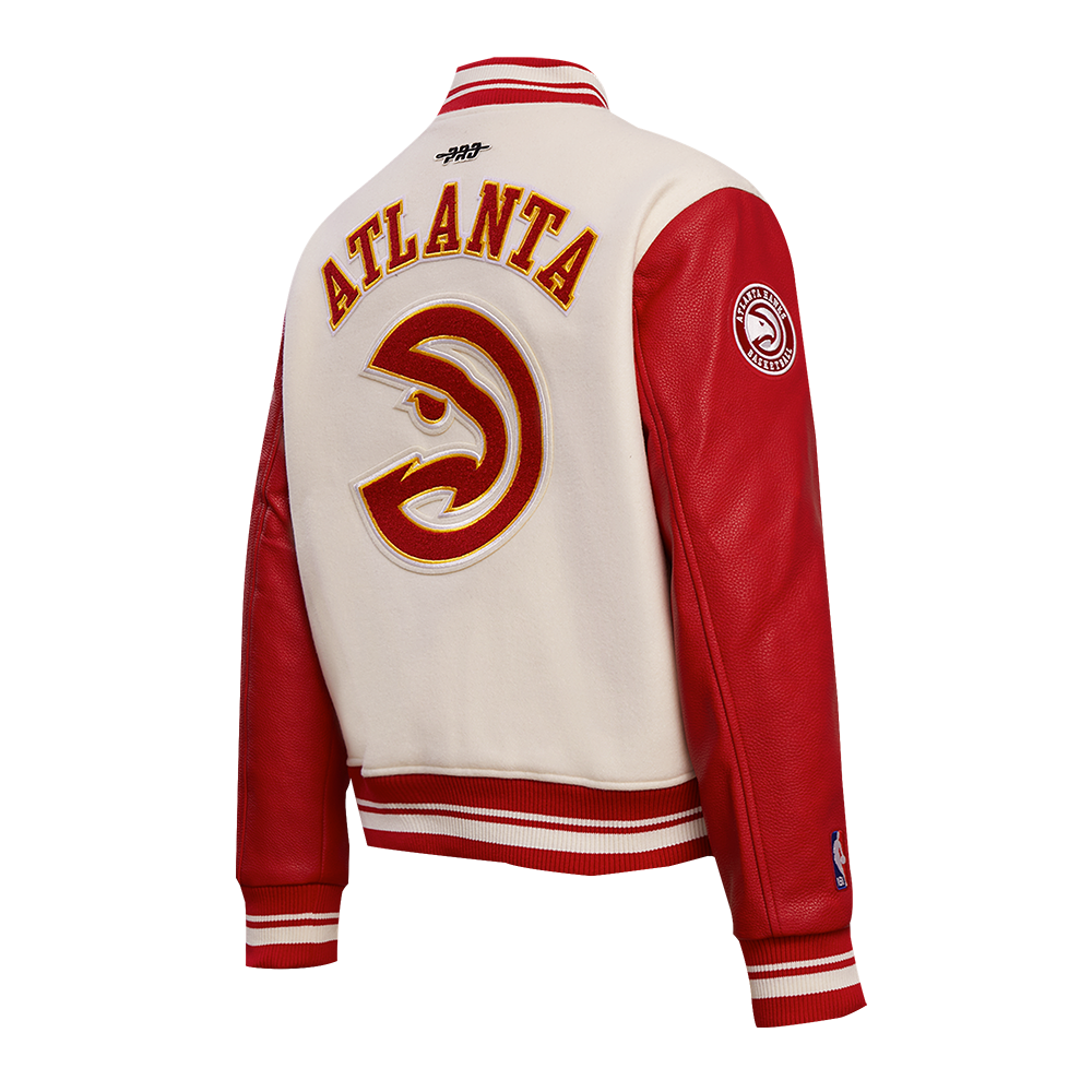 Pro Standard Women's Atlanta Hawks Retro Classic Varsity Jacket - Eggshell/Red - EGGSHELL/RED Thumbnail View 4