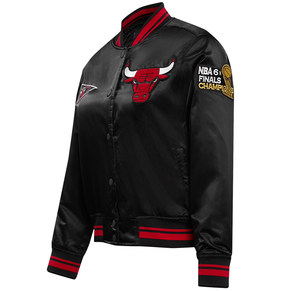 Pro Standard Women's Chicago Bulls Retro Classic Varsity Jacket - Black/Red - BLACK/RED Thumbnail View 3