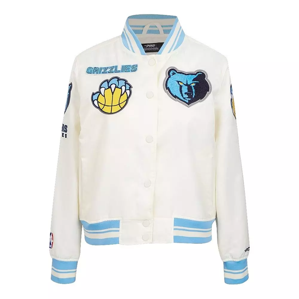 Pro Standard Women's Memphis Grizzlies Retro Classic Varsity Jacket - Cream/Blue - EGGSHELL/BLUE