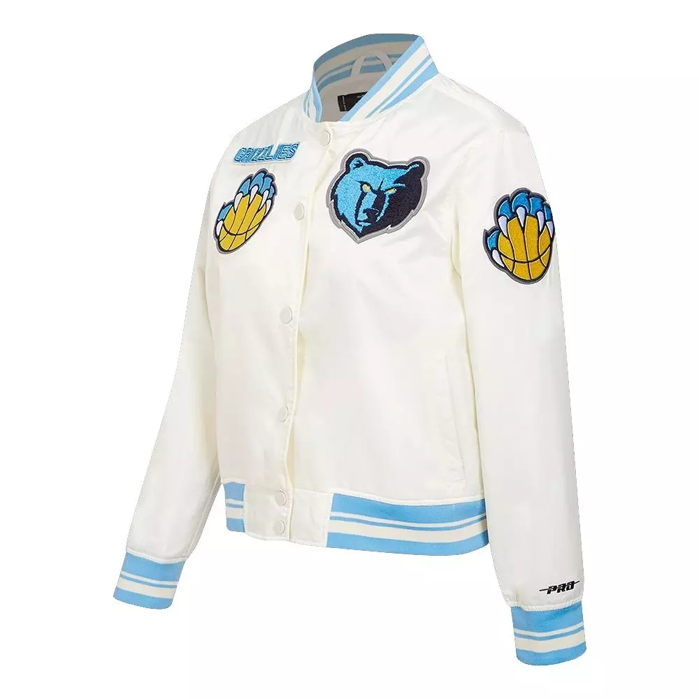 Pro Standard Women's Memphis Grizzlies Retro Classic Varsity Jacket - Eggshell/Blue - EGGSHELL/BLUE