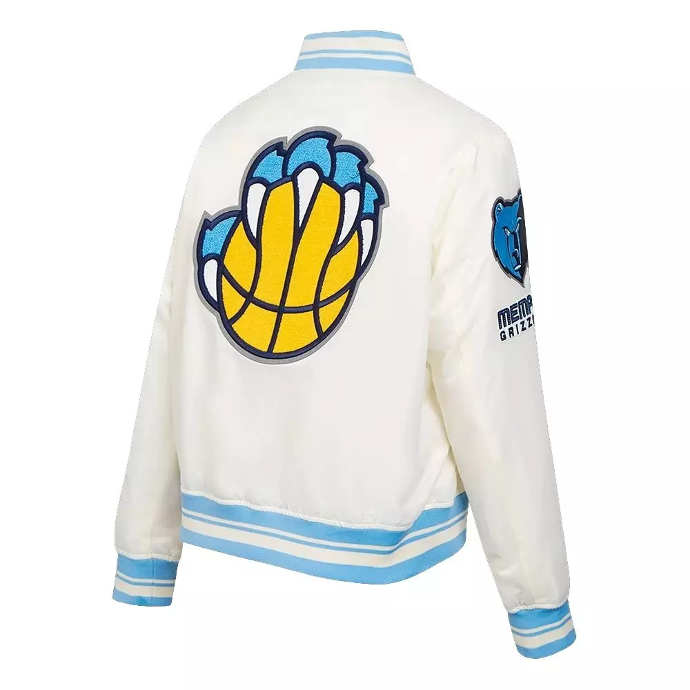Pro Standard Women's Memphis Grizzlies Retro Classic Varsity Jacket - Eggshell/Blue - EGGSHELL/BLUE