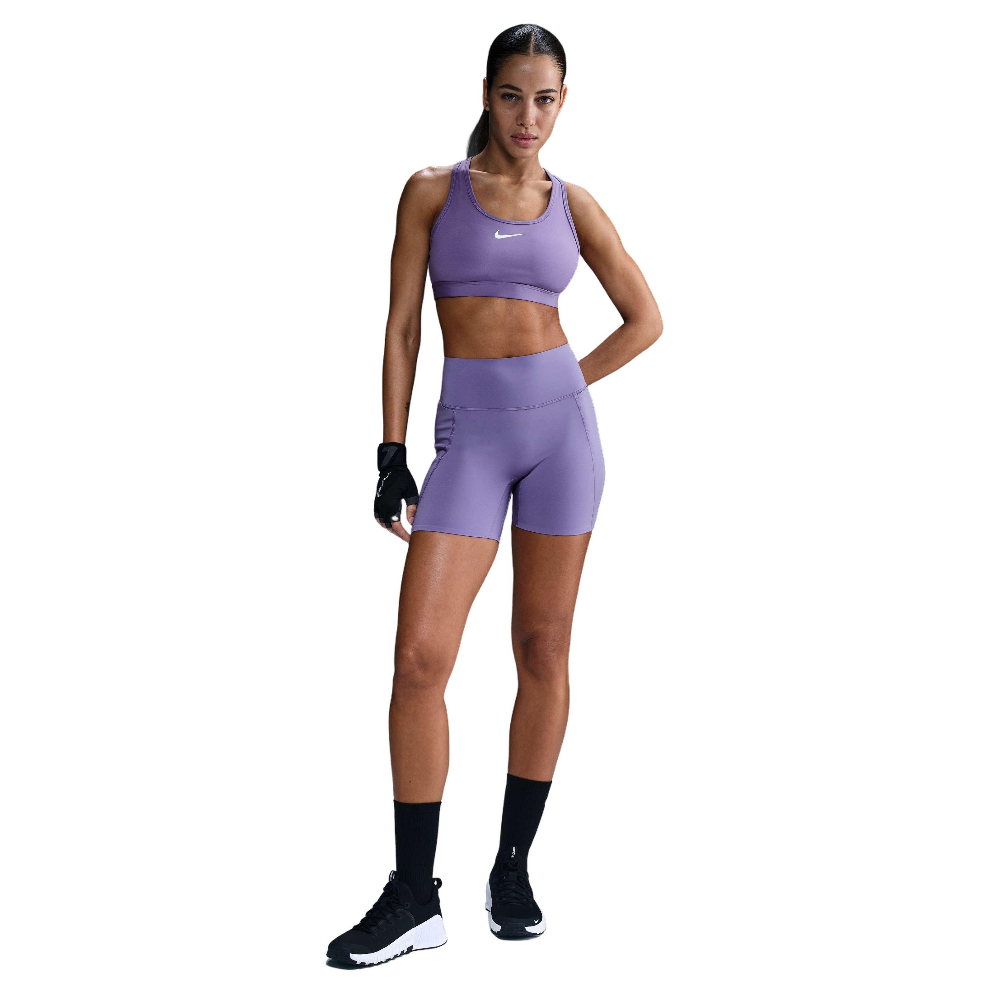 Nike Women's Dri-FIT Universa Med-Support HR 5" Biker Shorts w/Pockets -Purple - PURPLE Thumbnail View 1