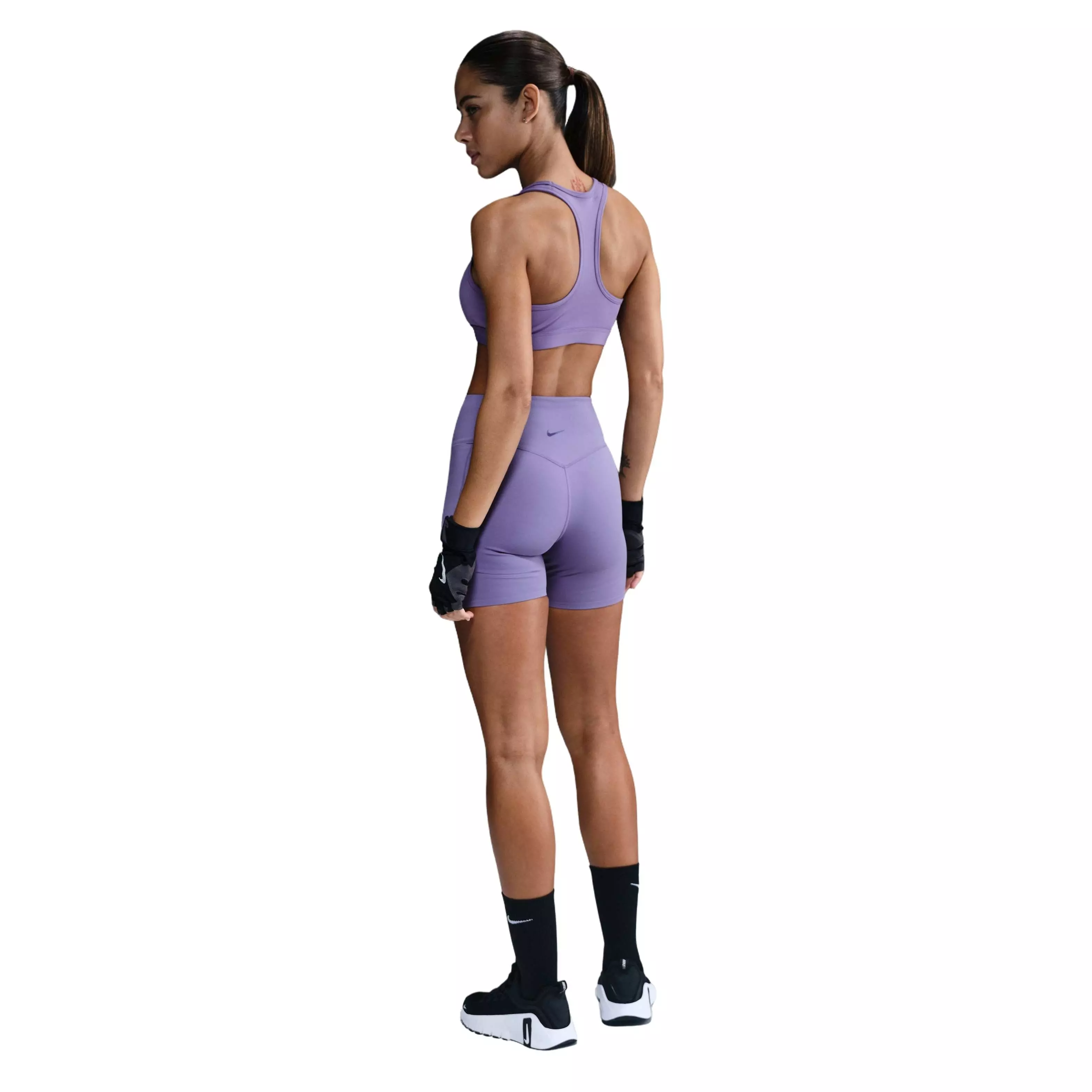 Nike Women's Dri-FIT Universa Med-Support HR 5" Biker Shorts w/Pockets -Purple - PURPLE