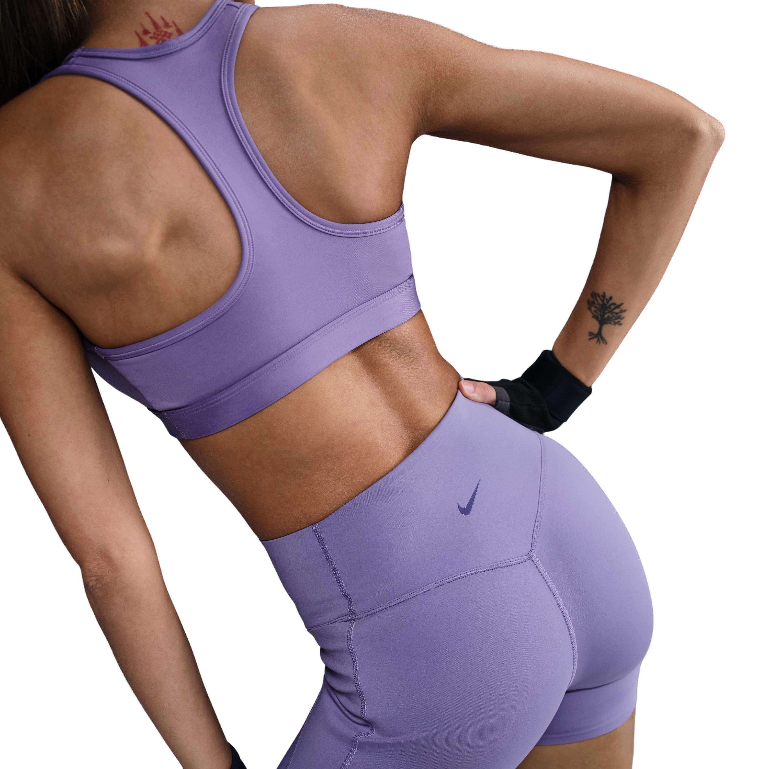 Nike Women's Dri-FIT Universa Med-Support HR 5" Biker Shorts w/Pockets -Purple - PURPLE Thumbnail View 4