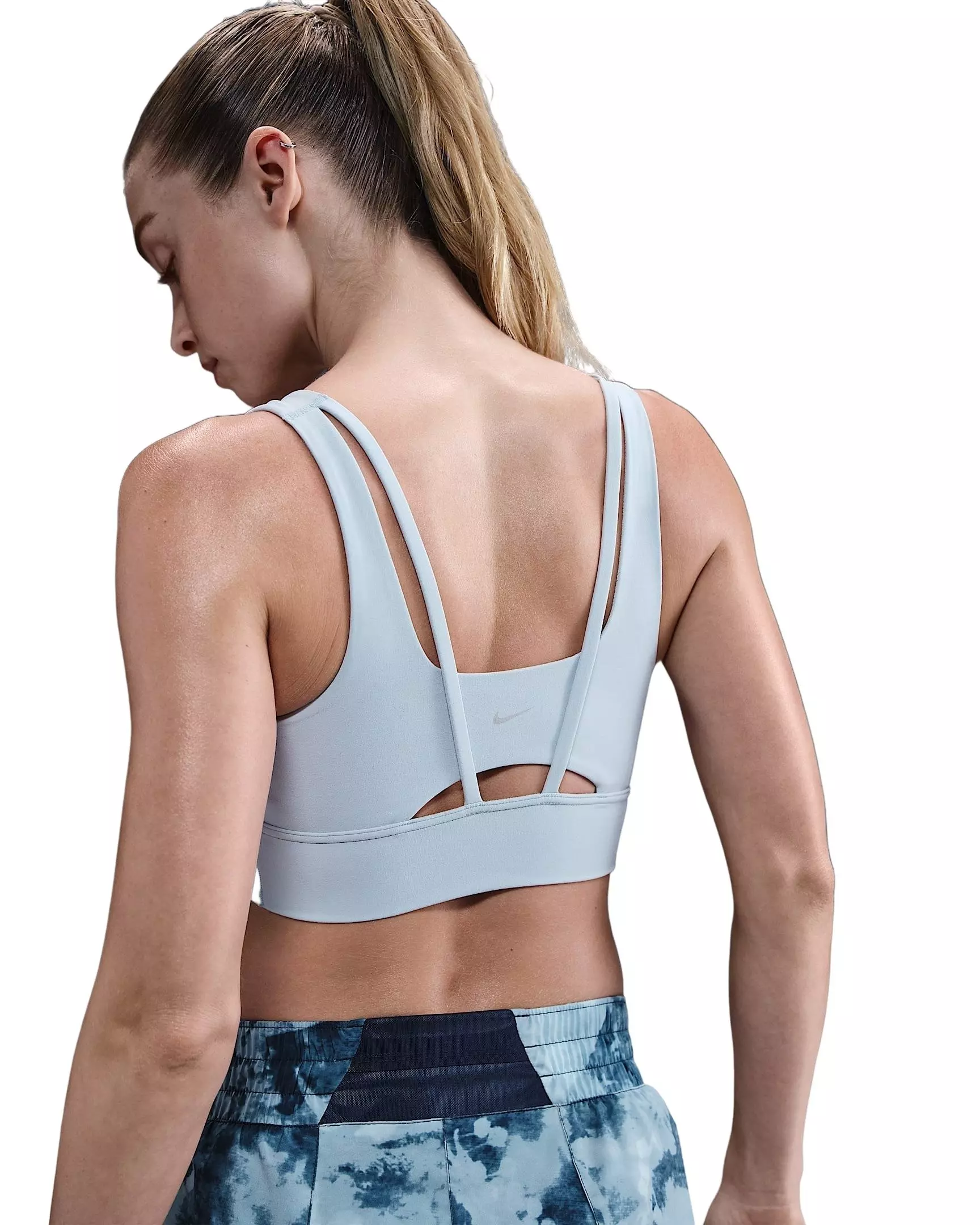 Nike Women's Alate Ellipse Medium-Support Padded Longline Sports Bra -Lt Blue - LT BLUE
