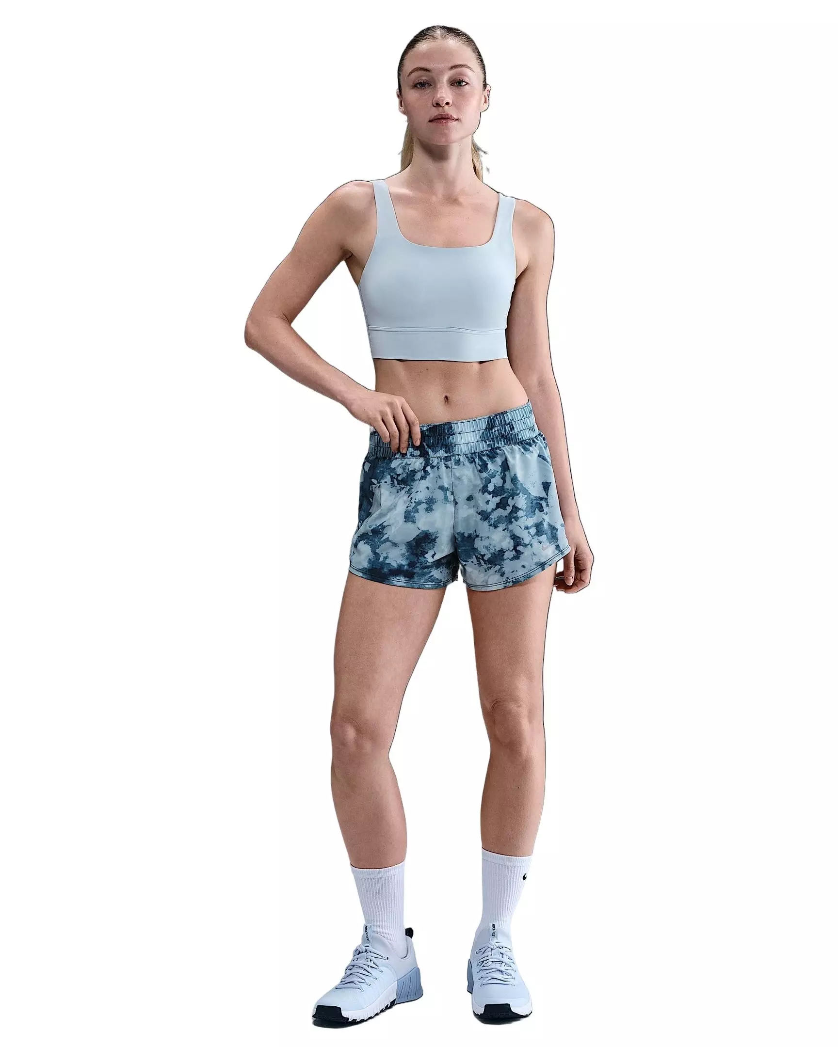 Nike Women's Alate Ellipse Medium-Support Padded Longline Sports Bra -Lt Blue - LT BLUE