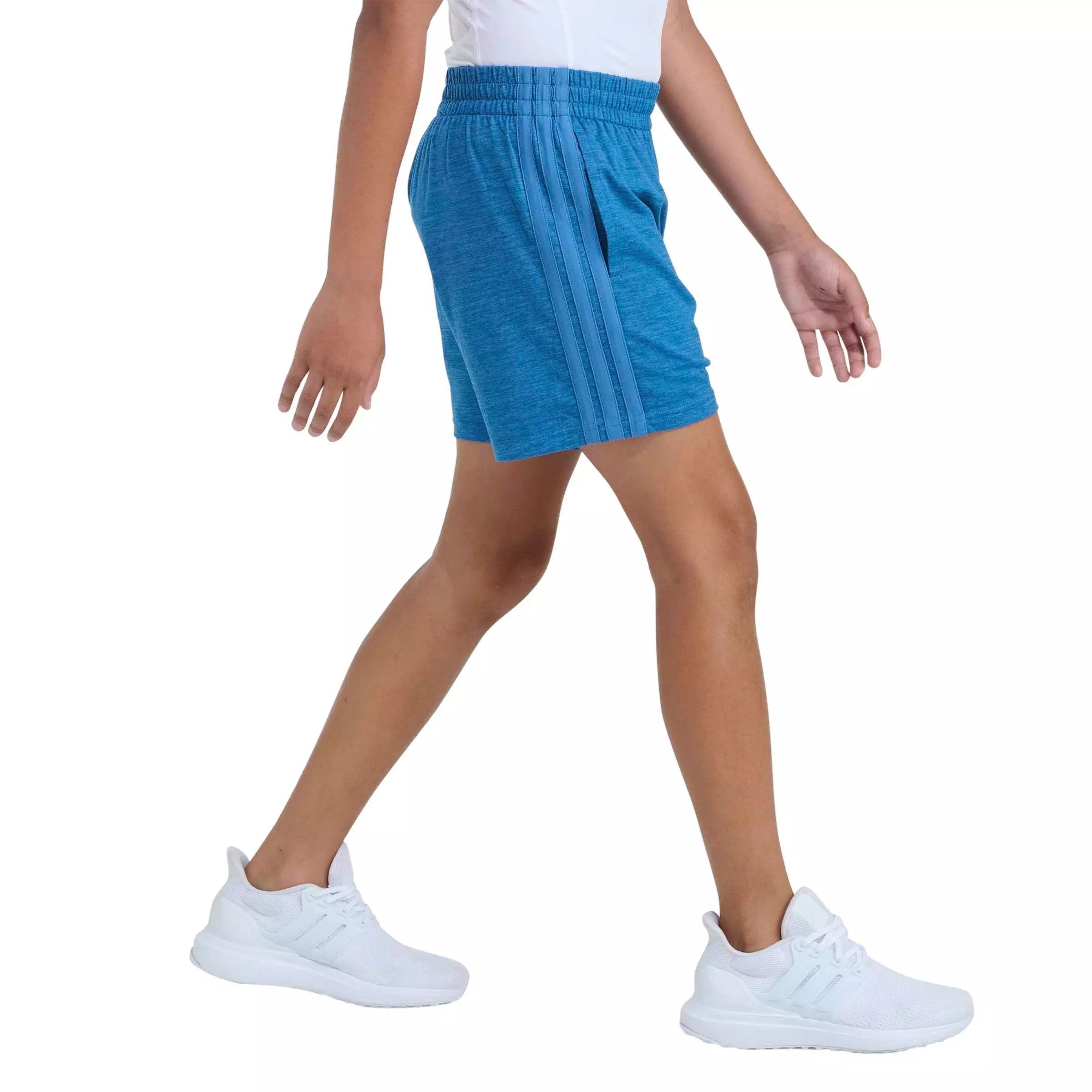 adidas Big Girls' 3-Sripes Melange Short -Blue - BLUE