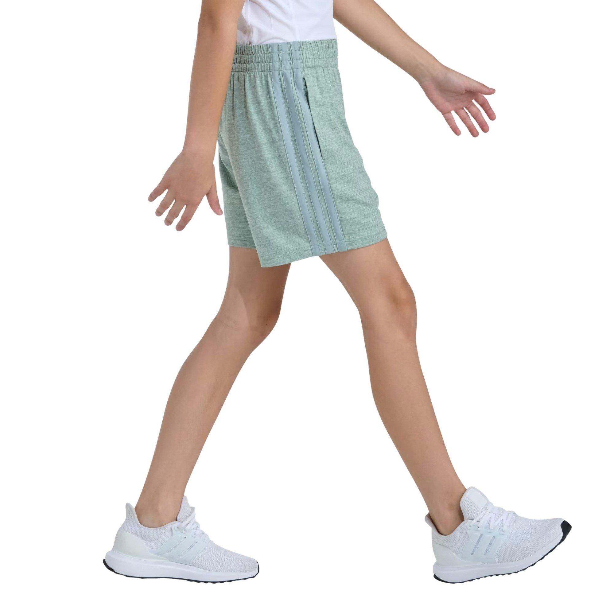 adidas Big Girls' 3-Sripes Melange Short - Green - GREEN Thumbnail View 3