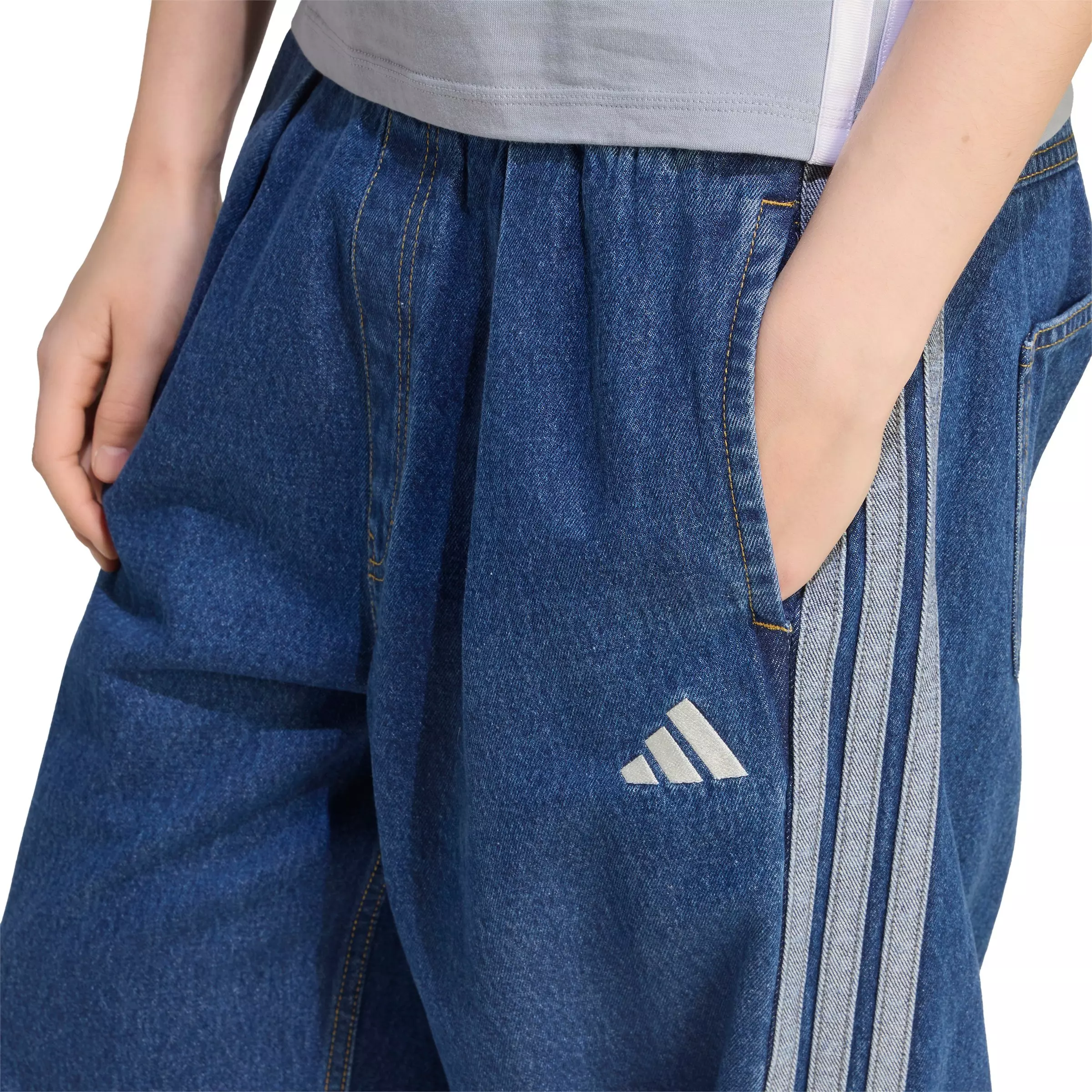 adidas Women's Stadium Medium Washed Denim Loose Fit Pants - Blue - MED BLUE