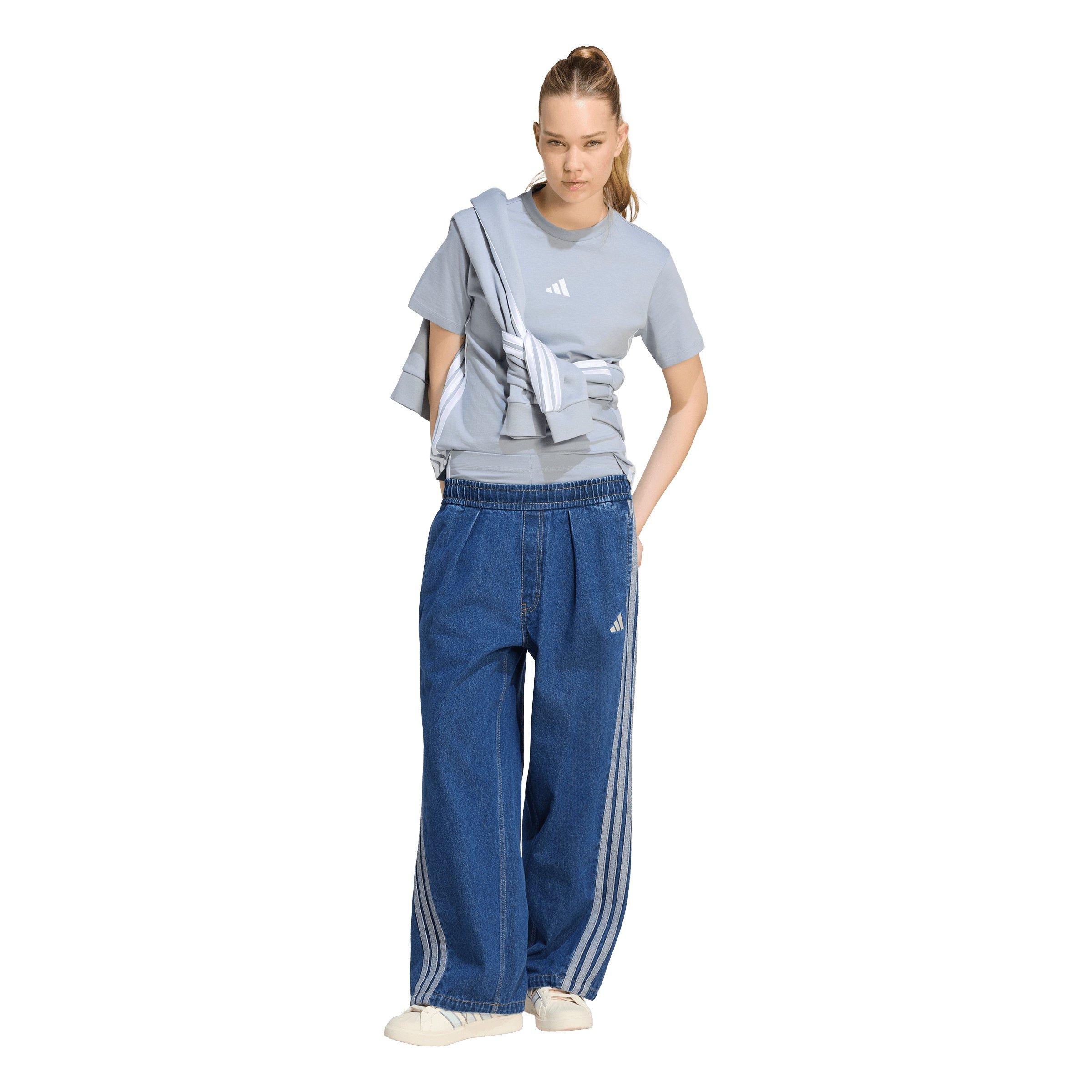 adidas Women's Stadium Medium Washed Denim Loose Fit Pants - Blue - MED BLUE