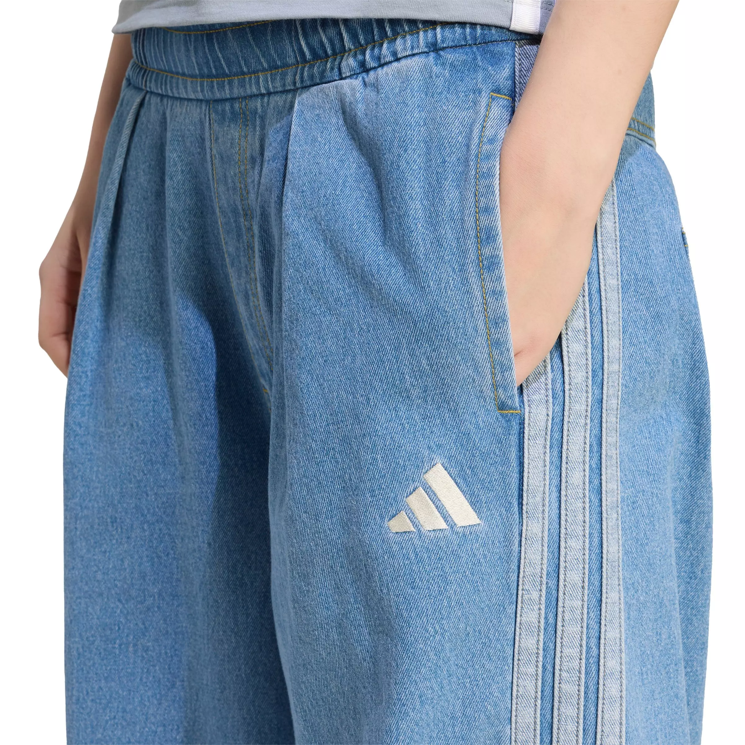 adidas Women's Stadium Light Washed Denim Loose Fit Pants - Lt Blue - LT BLUE