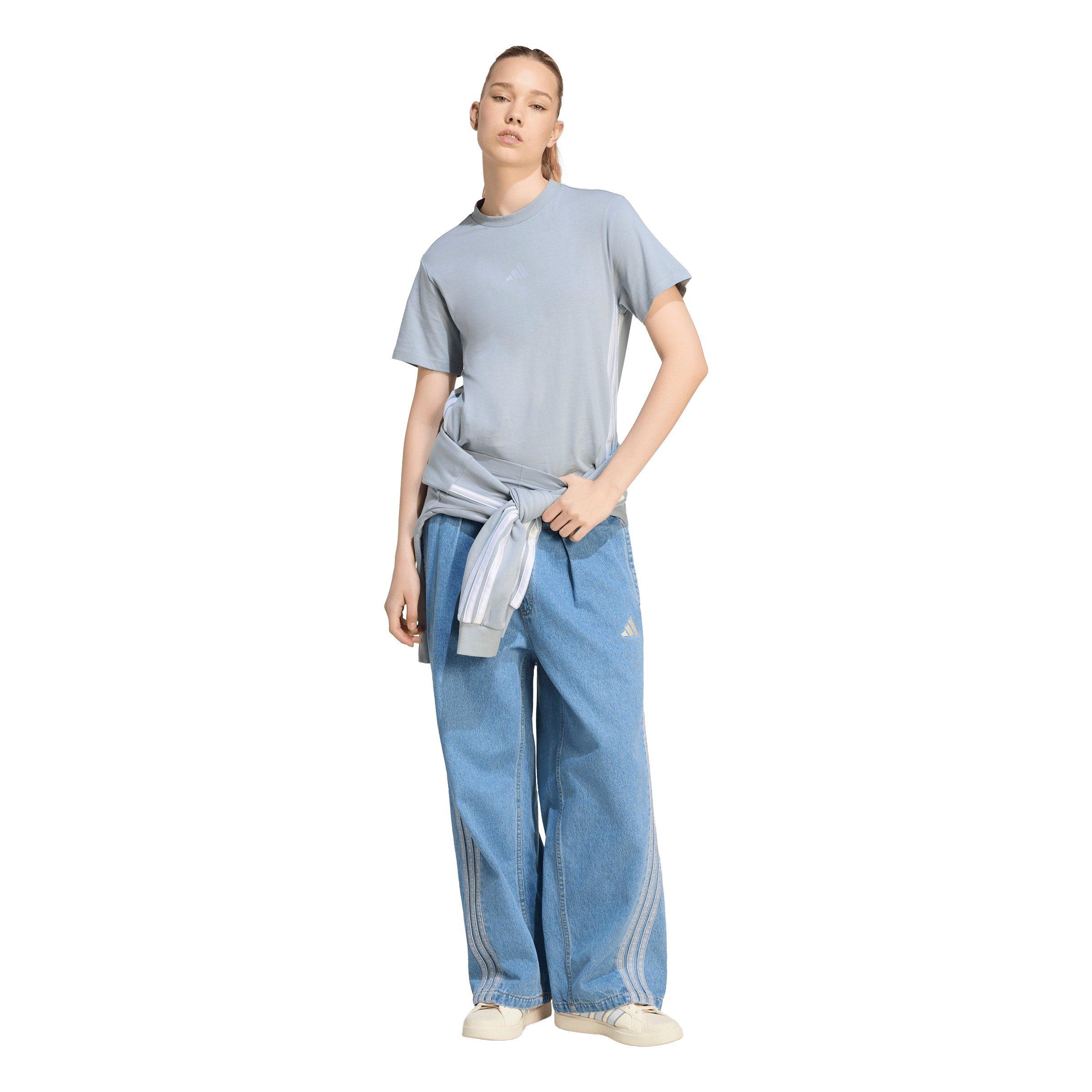 adidas Women's Stadium Light Washed Denim Loose Fit Pants - Lt Blue - LT BLUE