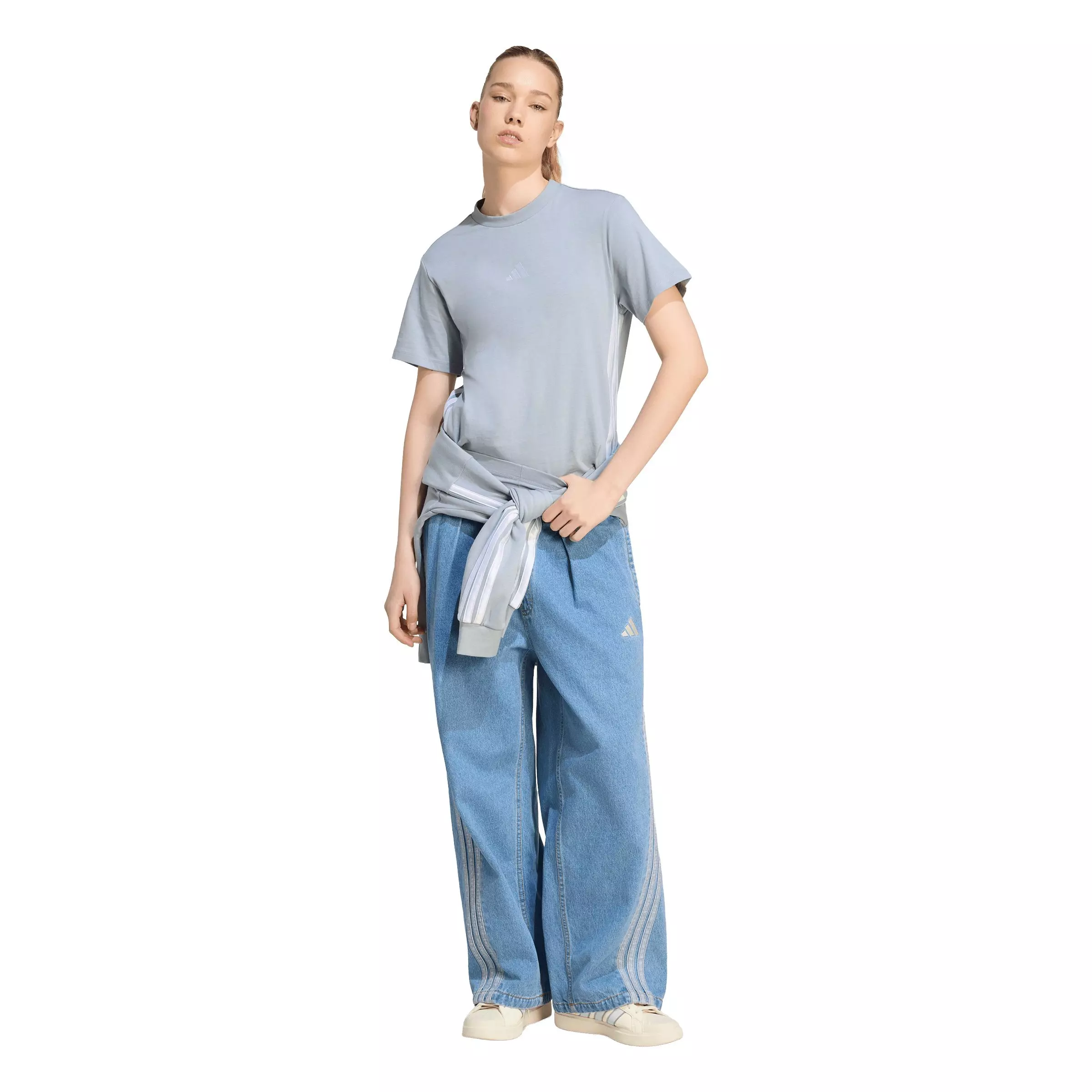 adidas Women's Stadium Light Washed Denim Loose Fit Pants - Lt Blue - LT BLUE