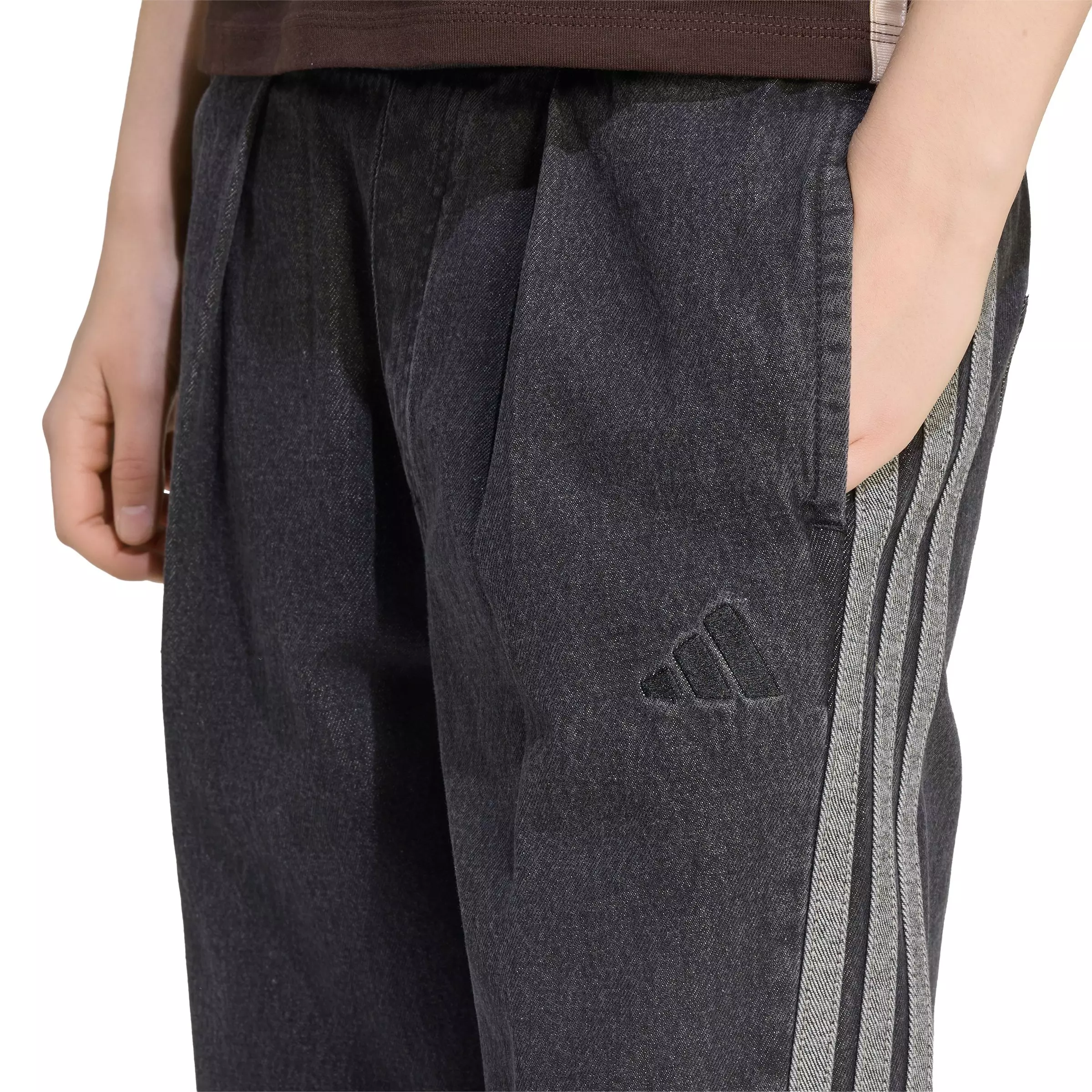 adidas Women's Stadium Dark Washed Denim Loose Fit Pants - Black - BLACK
