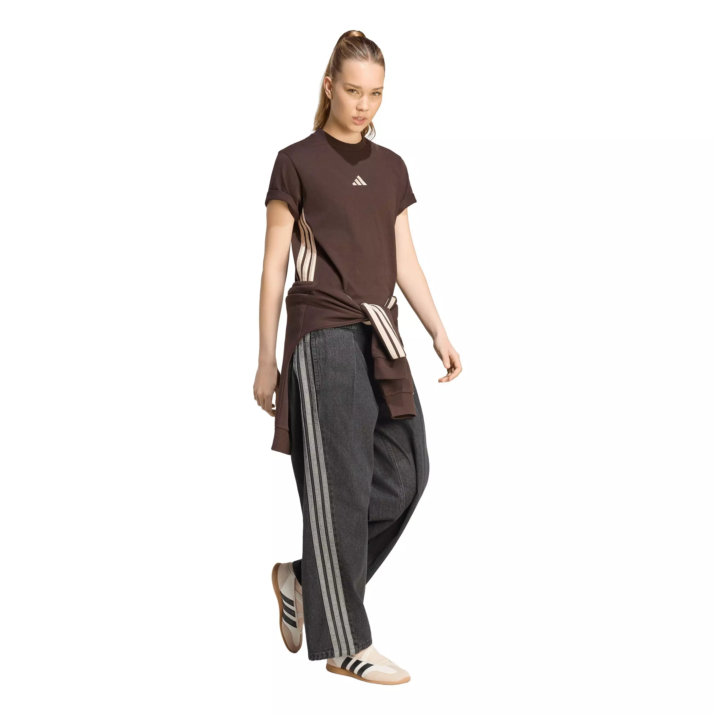 adidas Women's Stadium Dark Washed Denim Loose Fit Pants - Black - BLACK
