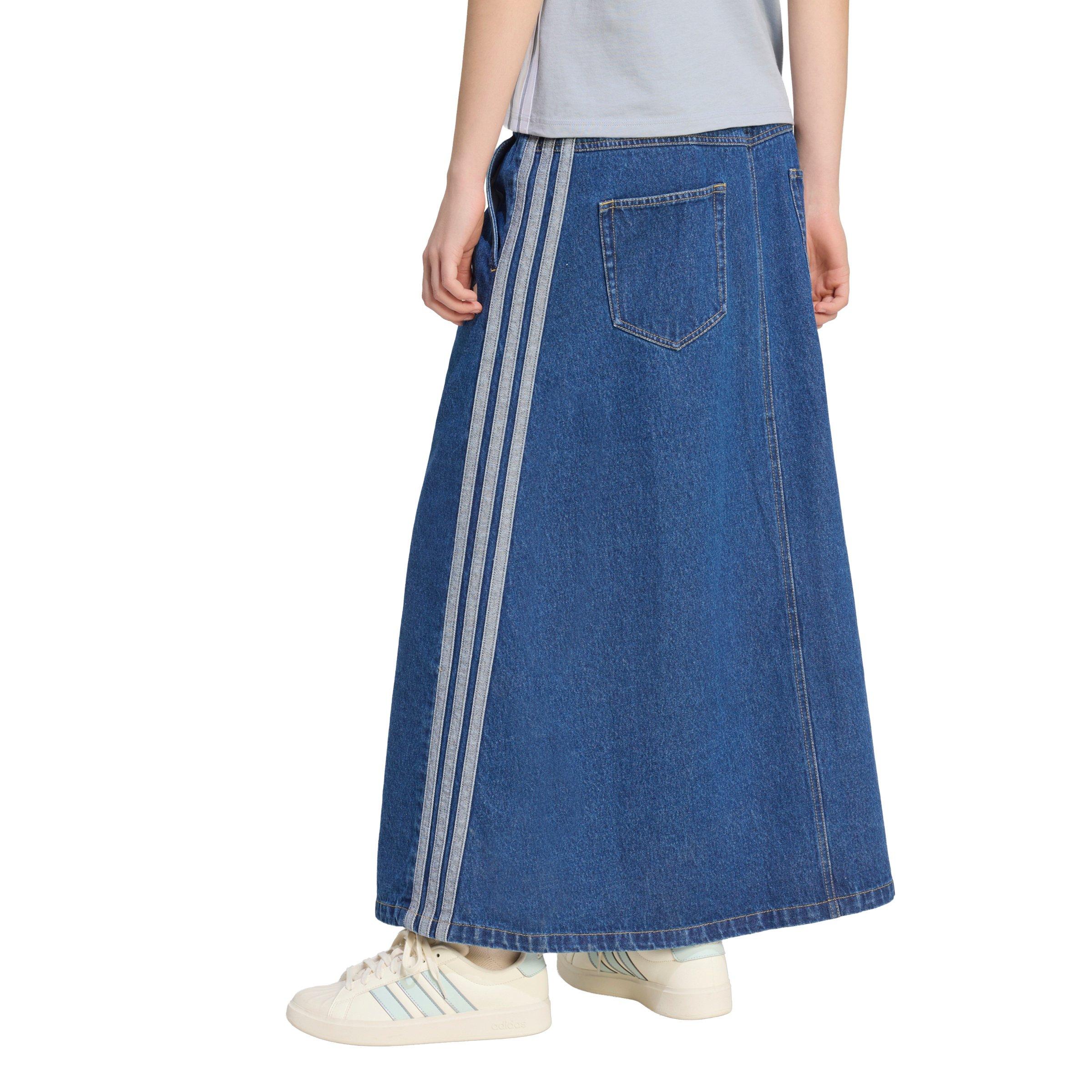 adidas Women's Stadium Medium Washed Denim Loose Fit Skirt - Blue - BLUE