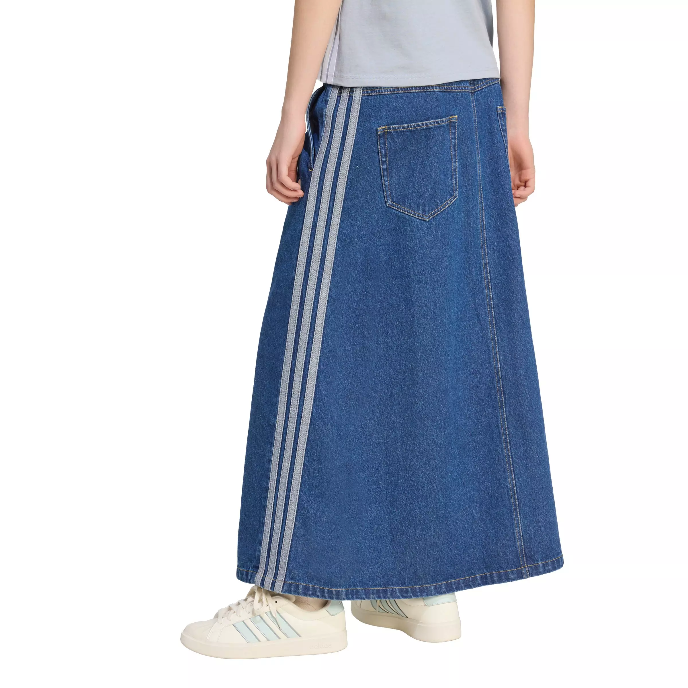adidas Women's Stadium Medium Washed Denim Loose Fit Skirt - Blue - BLUE