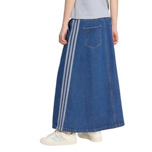 adidas Women's Stadium Medium Washed Denim Loose Fit Skirt - Blue - BLUE