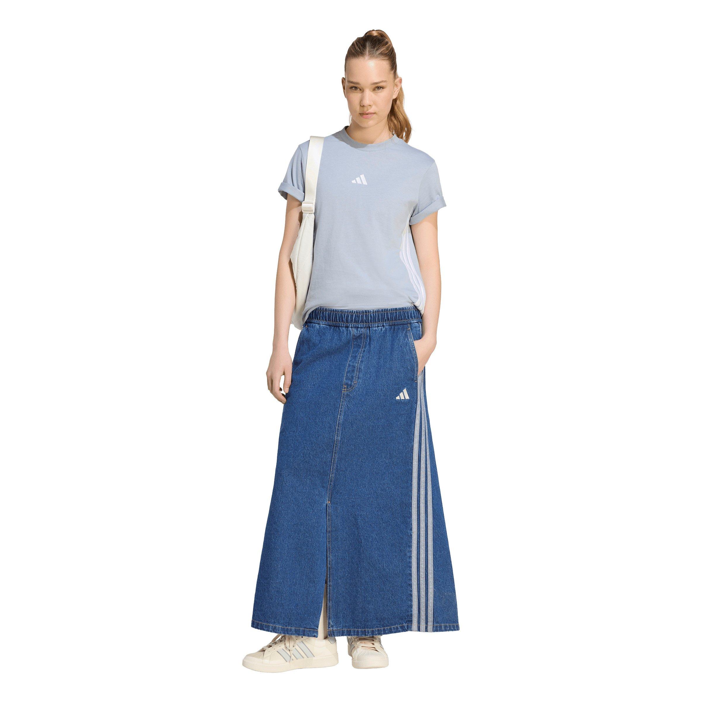 adidas Women's Stadium Medium Washed Denim Loose Fit Skirt - Blue - BLUE