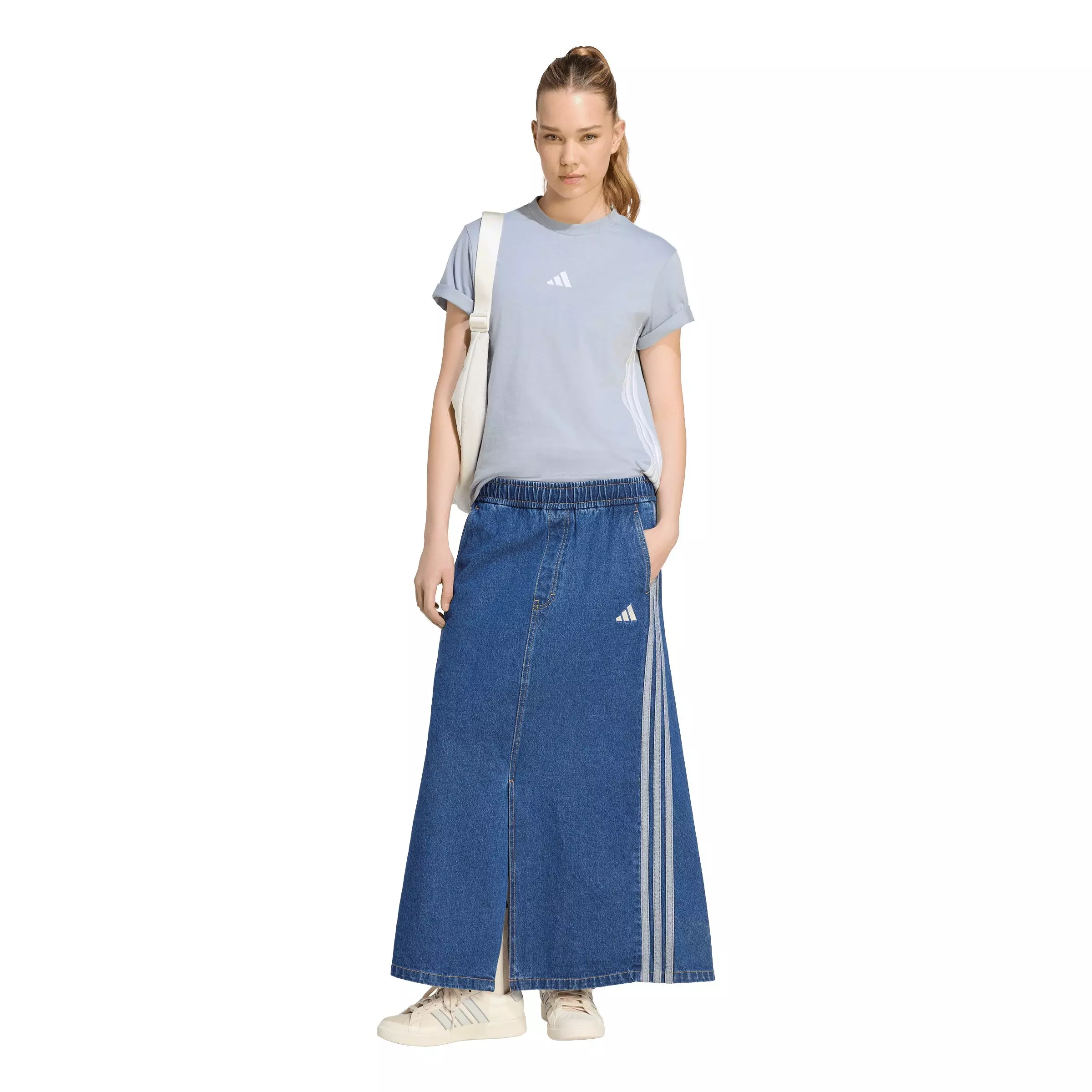 adidas Women's Stadium Medium Washed Denim Loose Fit Skirt - Blue - BLUE
