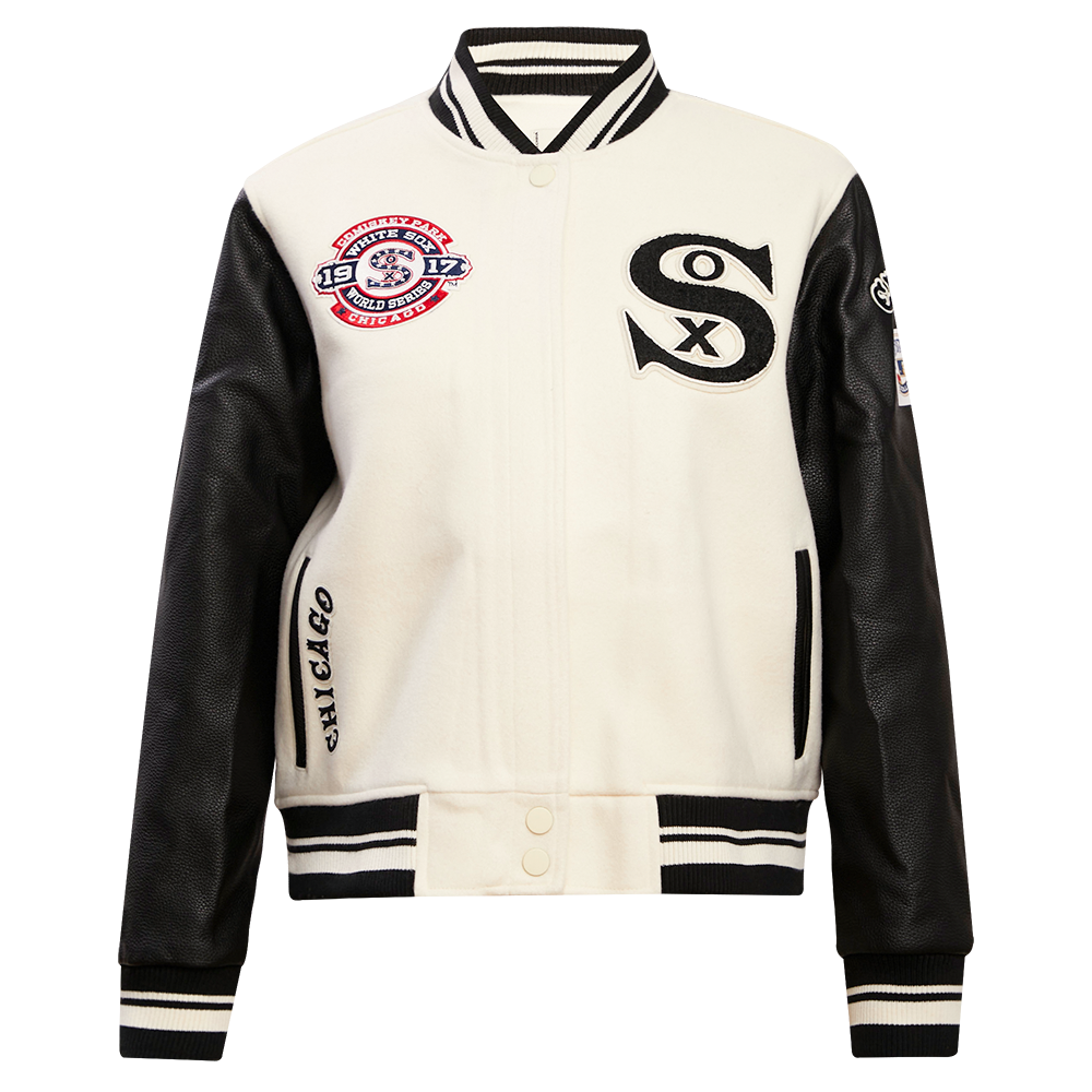 Pro Standard Women's MLB Chicago White Sox Retro Classic Rib Wool Varsity Jacket - Eggshell/Black - EGGSHELL/BLACK Thumbnail View 1