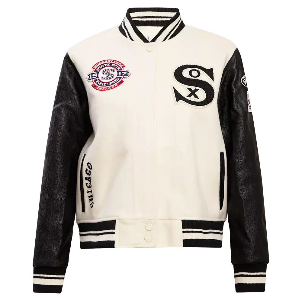 Pro Standard Women's MLB Chicago White Sox Retro Classic Rib Wool Varsity Jacket - Eggshell/Black - EGGSHELL/BLACK