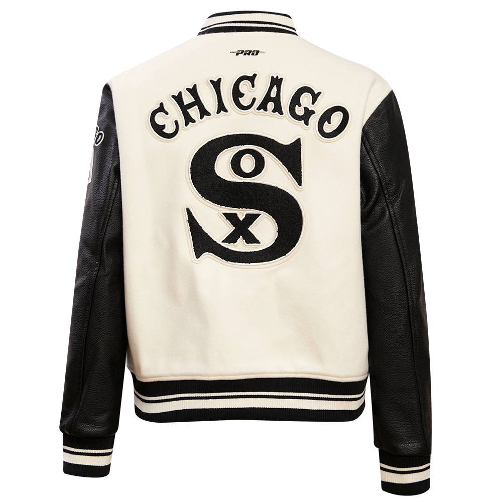 Pro Standard Women's MLB Chicago White Sox Retro Classic Rib Wool Varsity Jacket - Eggshell/Black - EGGSHELL/BLACK Thumbnail View 2